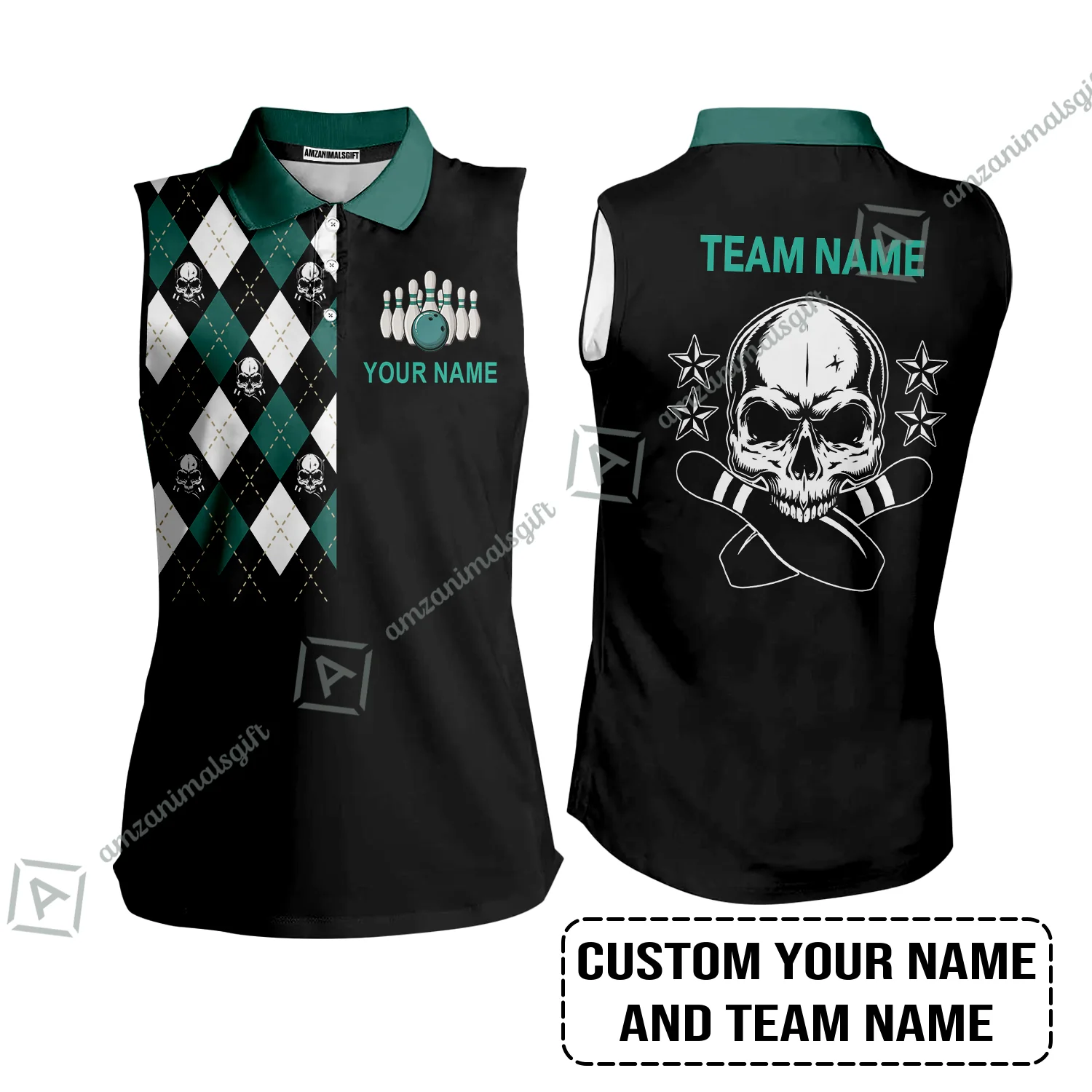 Custom Bowling Men Polo Shirt - Custom Name Skull Black Bowling Personalized Bowling Polo Shirt - Image 8