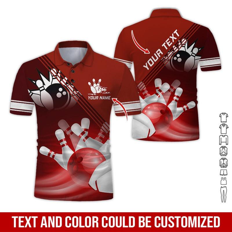 Custom Bowling Men Polo Shirt - Red Bowling Ball Personalized Name Polo Shirt - Perfect Bowling Gift For Men, Bowling Lover