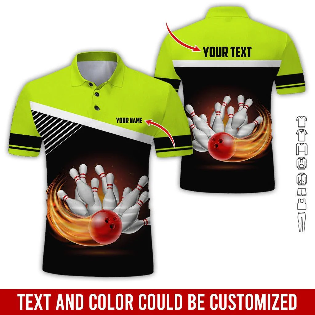 Custom Bowling Men Polo Shirt - Red Bowling Ball Personalized Name Polo Shirt - Perfect Bowling Gift For Men, Bowling Lover