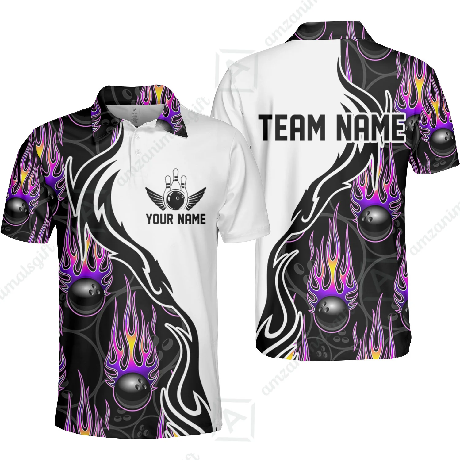 Customized Bowling Quarter-Zip Stand Collar Jersey Shirt, Bowling Ball With Fire Pattern Shirt For Team Men Women Bowler - Image 4