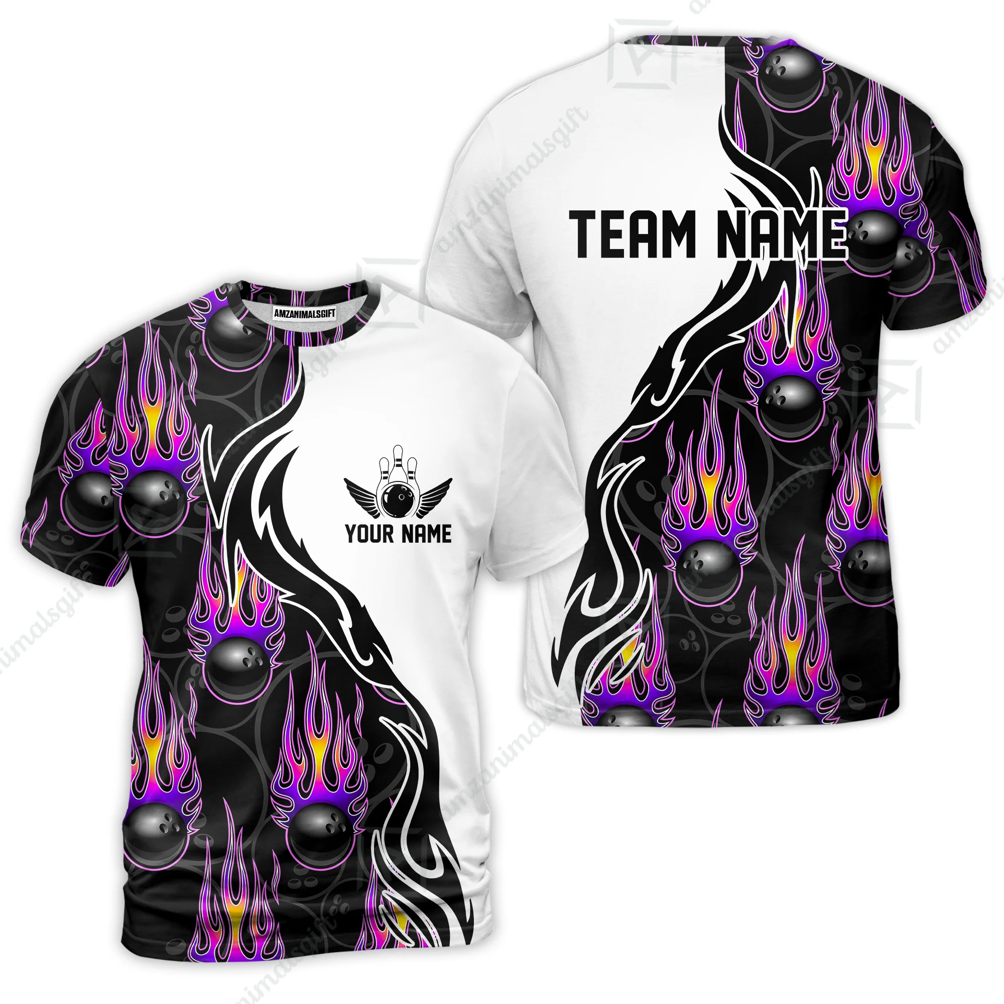 Customized Bowling Quarter-Zip Stand Collar Jersey Shirt, Bowling Ball With Fire Pattern Shirt For Team Men Women Bowler - Image 7
