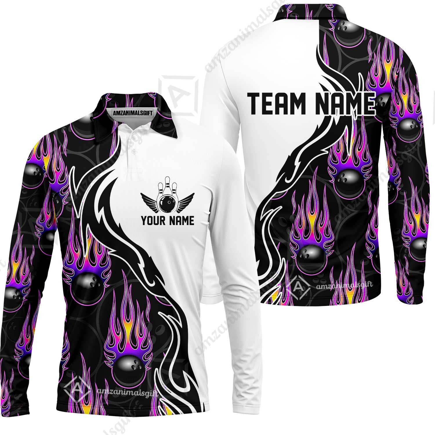 Customized Bowling Quarter-Zip Stand Collar Jersey Shirt, Bowling Ball With Fire Pattern Shirt For Team Men Women Bowler - Image 9