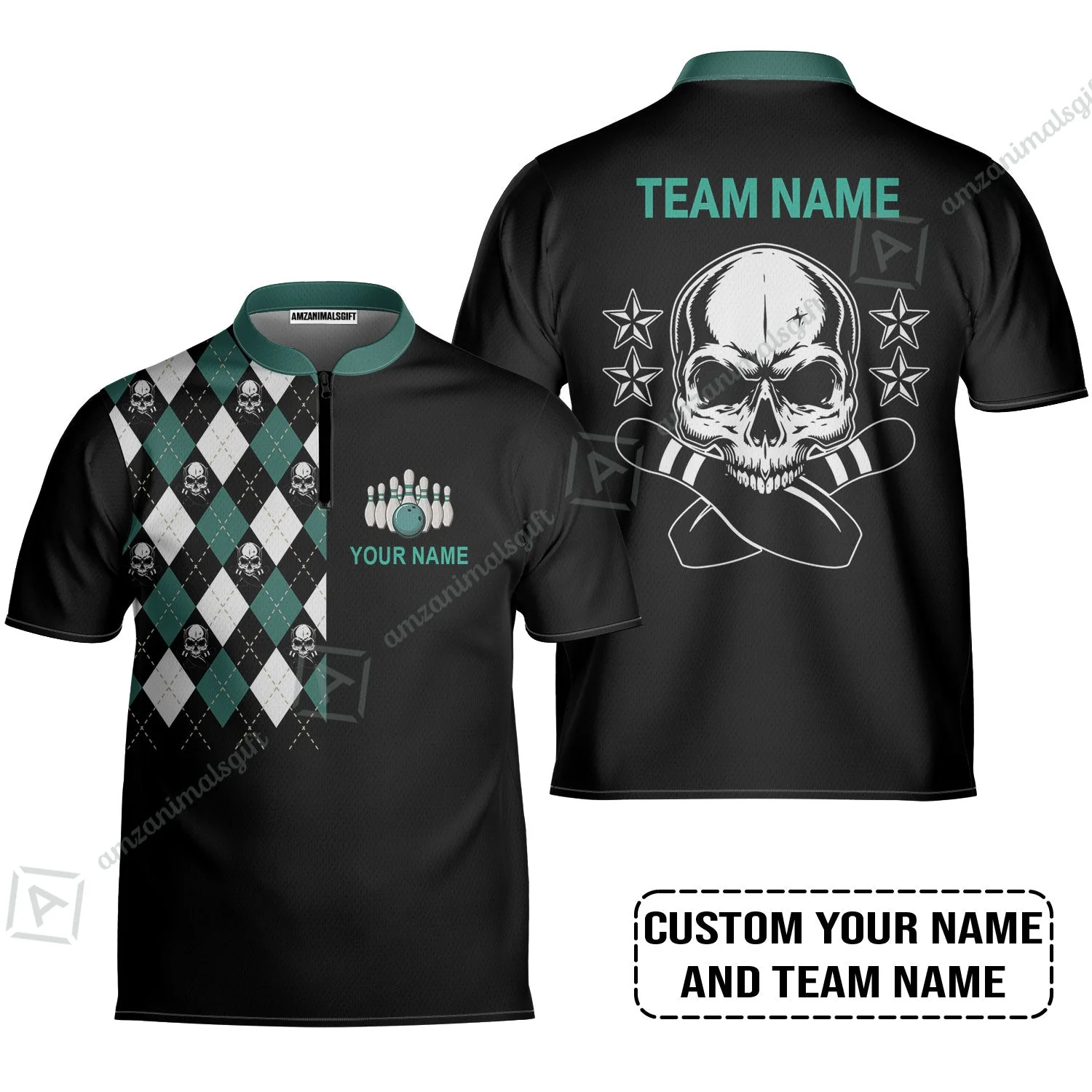 Custom Bowling Sweatshirt - Custom Name Skull Black Bowling Personalized Sweatshirt - Image 4