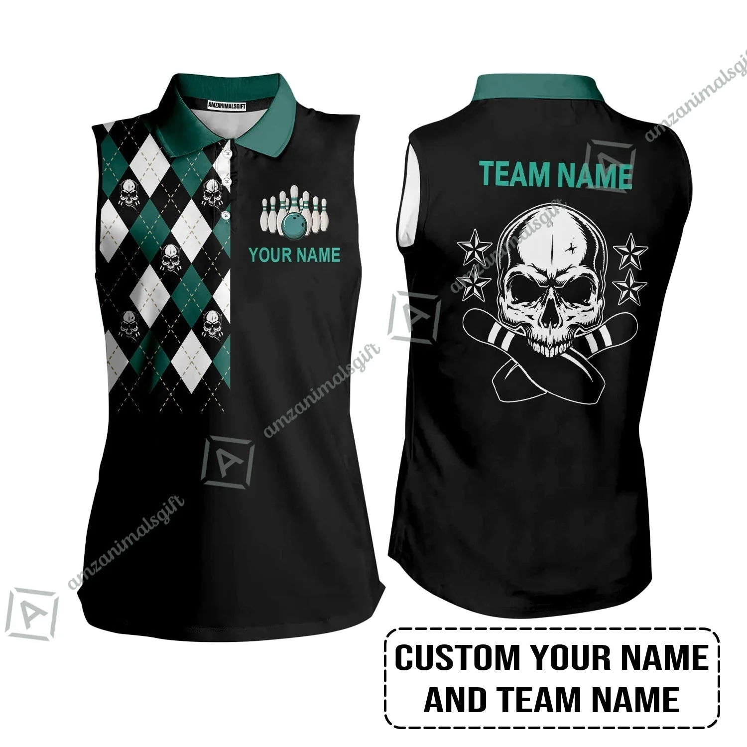 Custom Bowling T-Shirt - Custom Name Skull Black Bowling Personalized T-Shirt - Image 4