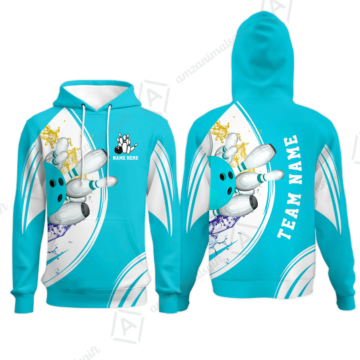Custom Bowling Team Hoodie, Custom Cyan Red Blue Bowling Uniforms Jerseys, Personalized Name And Team Name - Image 4