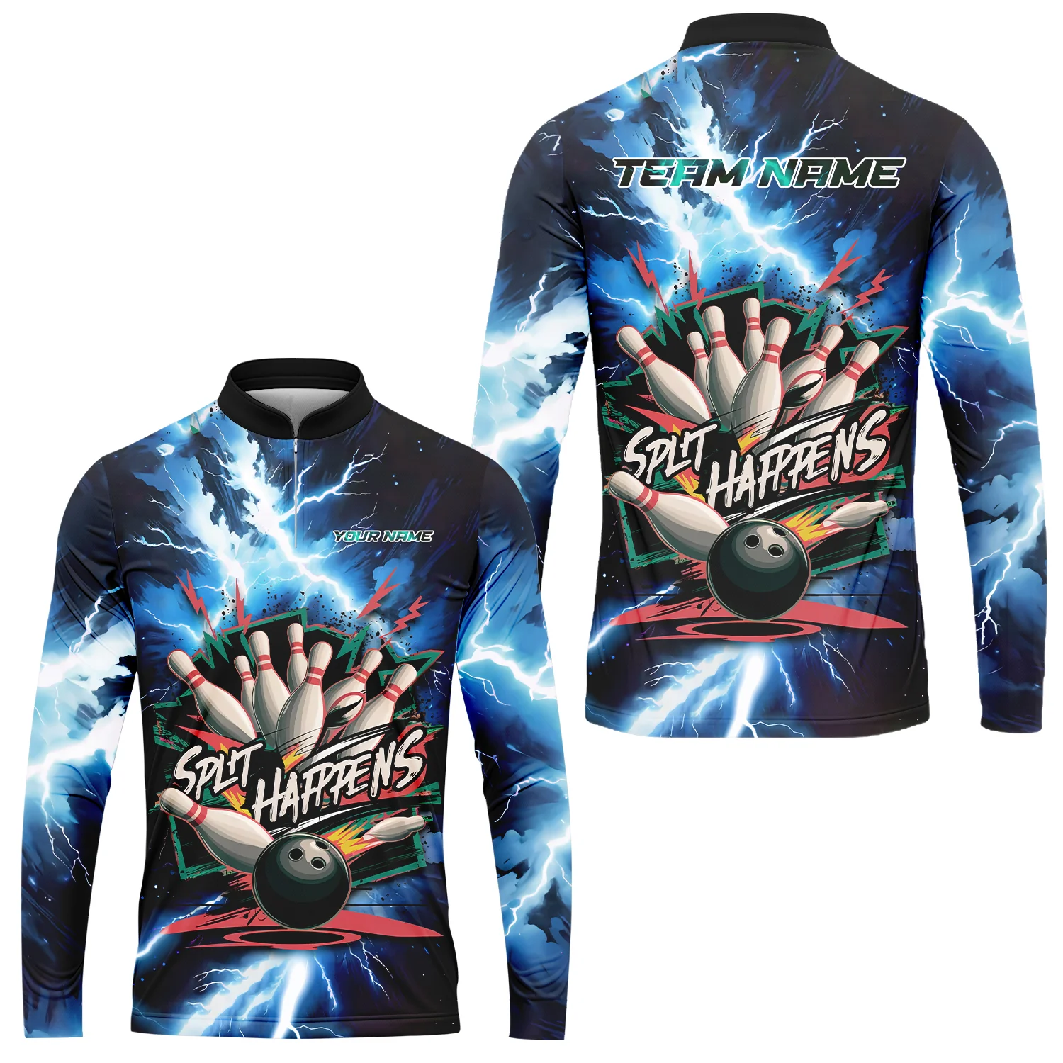 Custom Bowling Team Jersey, Split Happens - Electric Lightning, Bowling Uniforms, Personalize Name And Team Name - Image 17