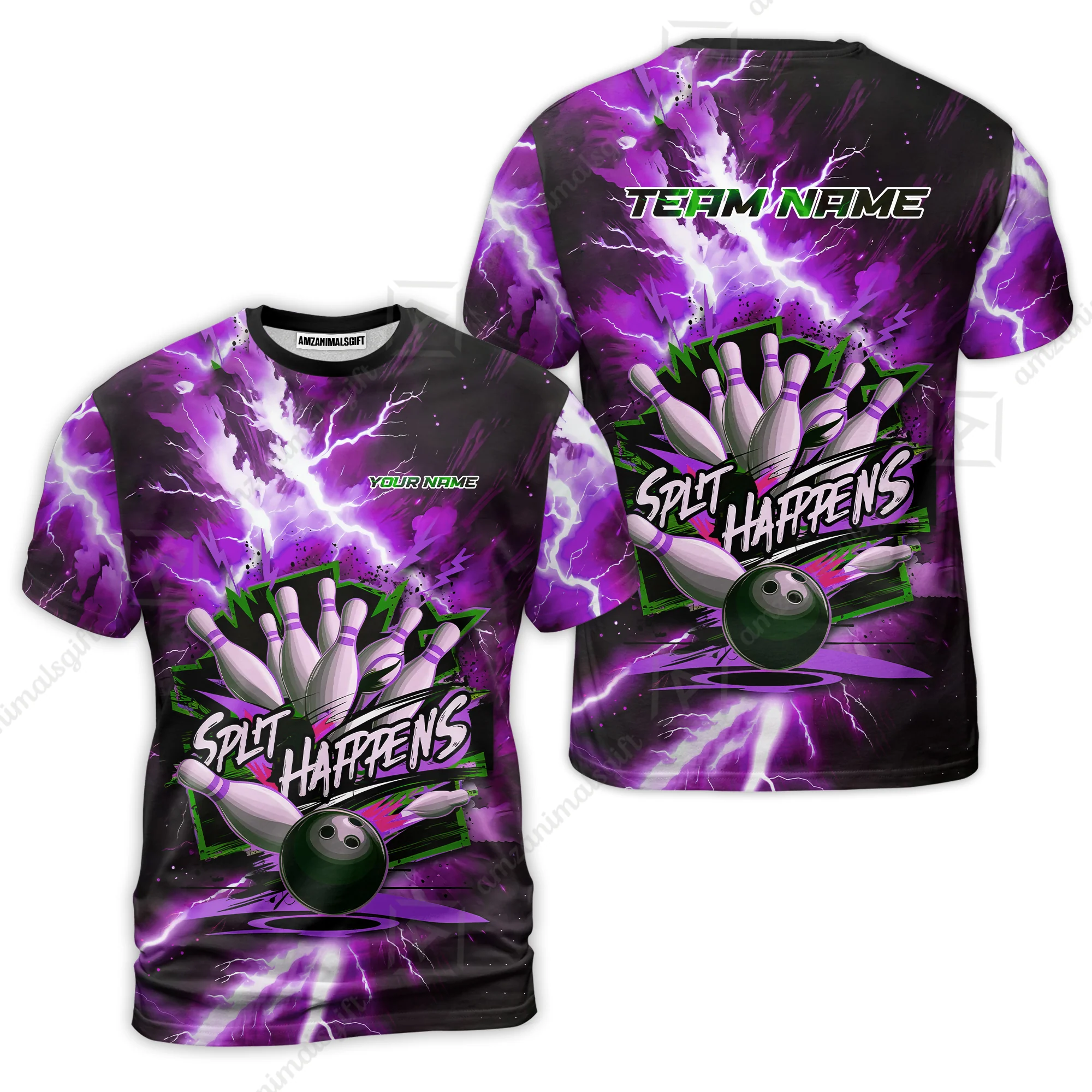 Custom Bowling Team Jersey, Split Happens - Electric Lightning, Bowling Uniforms, Personalize Name And Team Name - Image 5