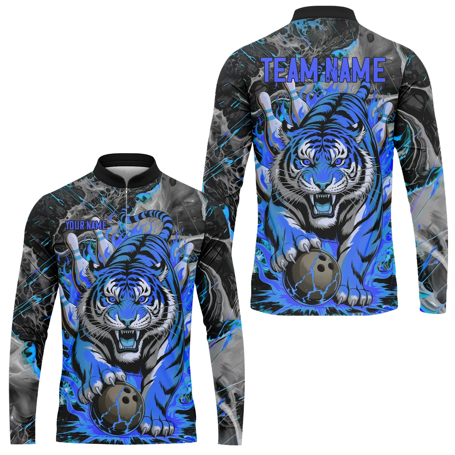 Custom Bowling Team Jersey, Tiger Gripping A Bowling Ball, Bowling Uniforms, Personalize Name And Team Name - Image 21