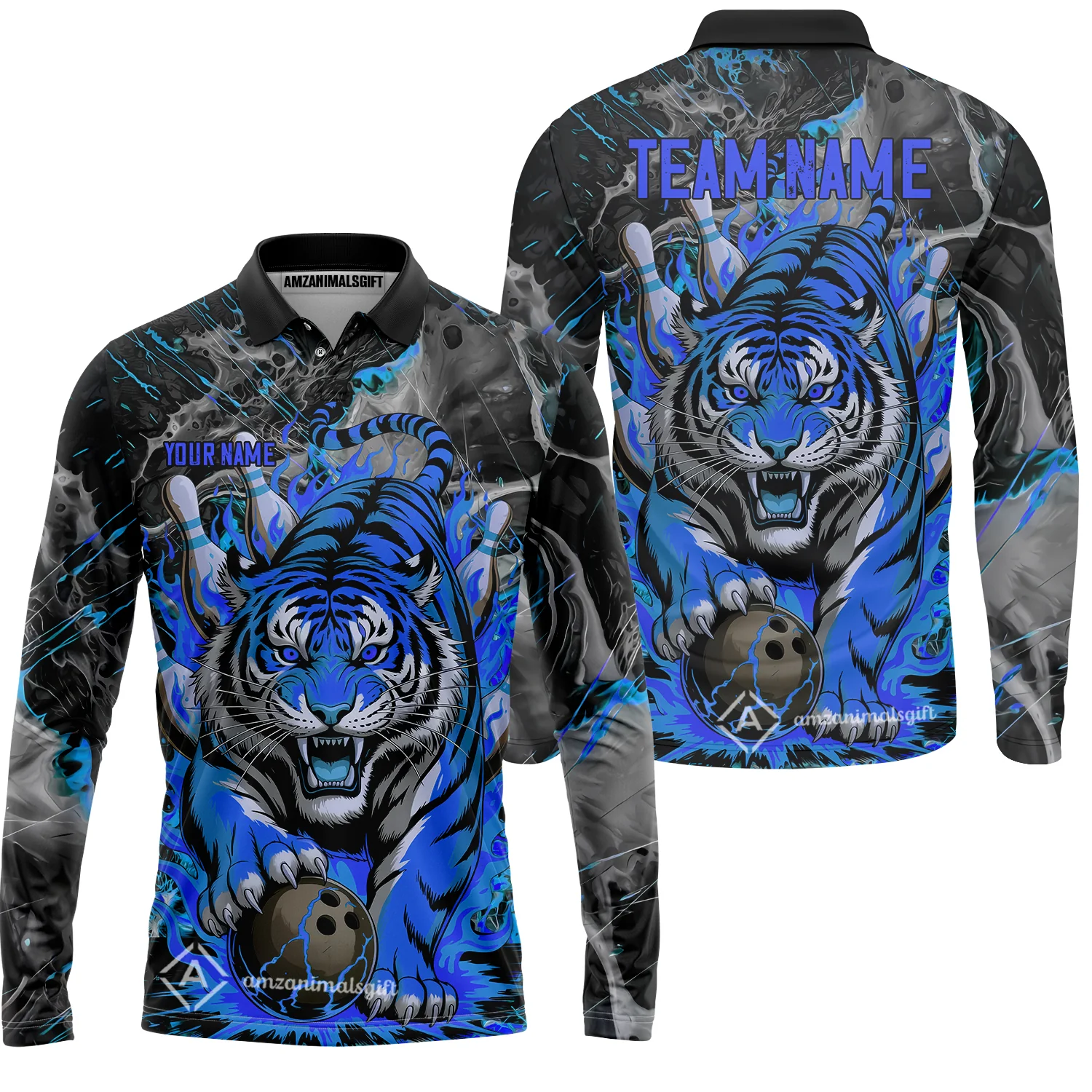 Custom Bowling Team Jersey, Tiger Gripping A Bowling Ball, Bowling Uniforms, Personalize Name And Team Name - Image 22