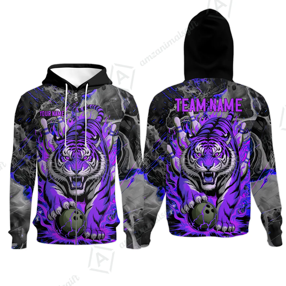 Custom Bowling Team Jersey, Tiger Gripping A Bowling Ball, Bowling Uniforms, Personalize Name And Team Name - Image 30