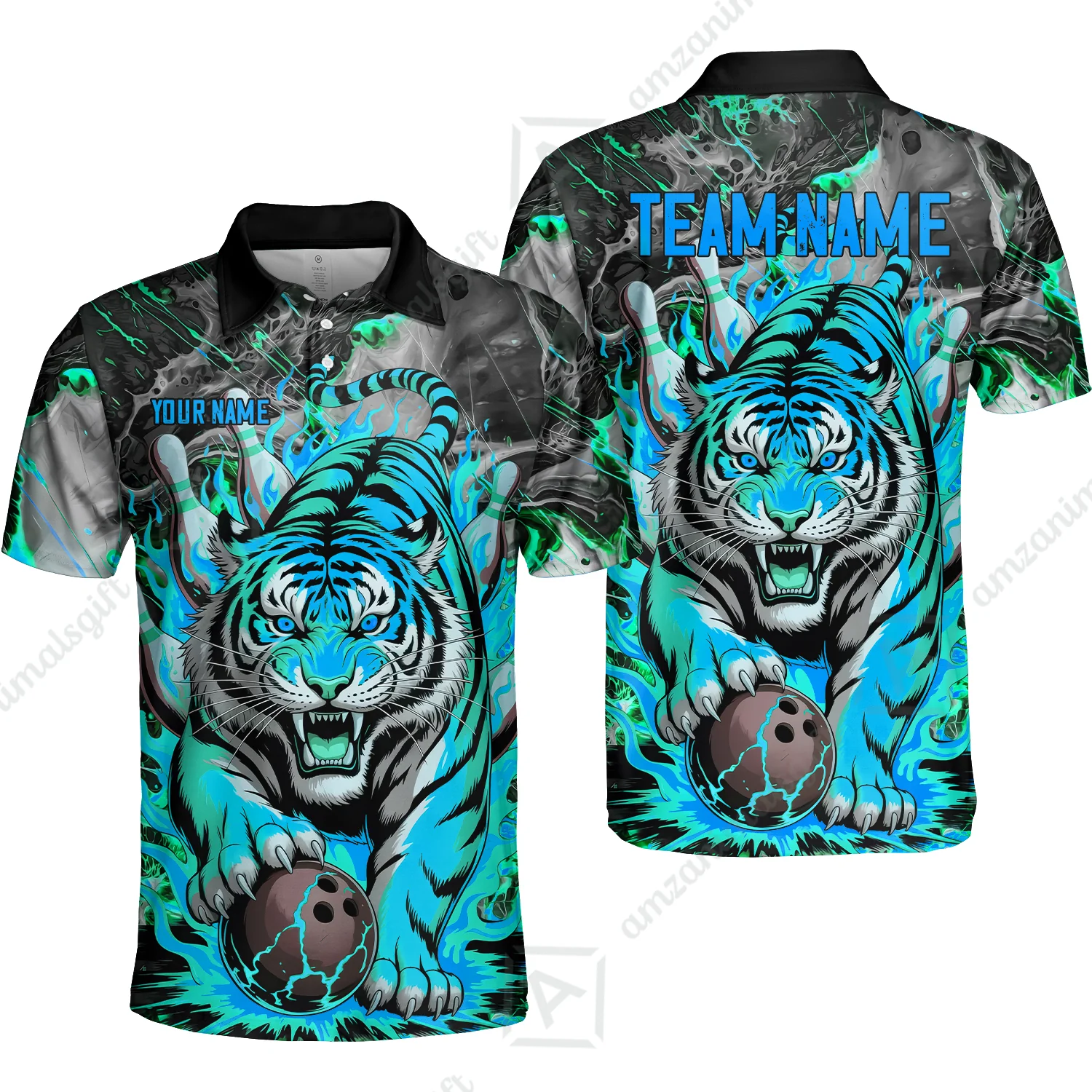 Custom Bowling Team Jersey, Tiger Gripping A Bowling Ball, Bowling Uniforms, Personalize Name And Team Name - Image 49