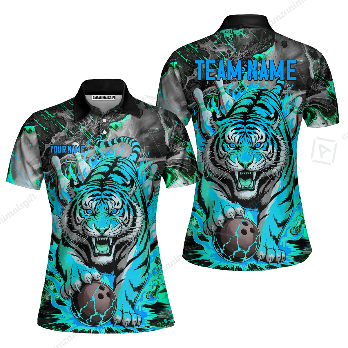 Custom Bowling Team Jersey, Tiger Gripping A Bowling Ball, Bowling Uniforms, Personalize Name And Team Name - Image 50