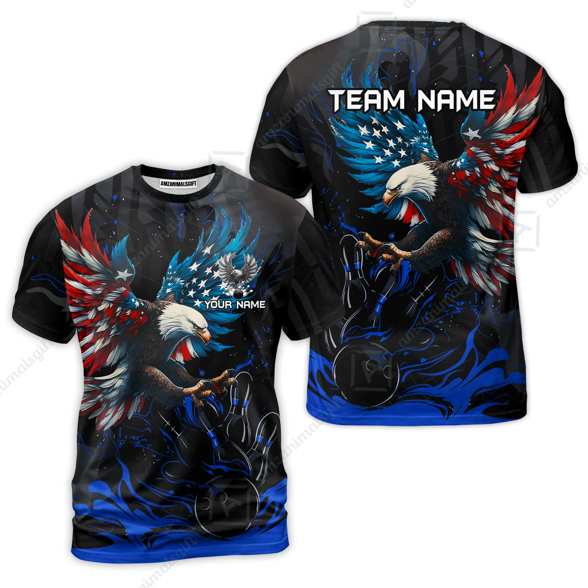 Custom Bowling Team Jerseys, Bowling uniforms Quarter-Zip Polo, Bowling Ball & Pins Almighty American Eagle Customized Name And Team Name - Image 22