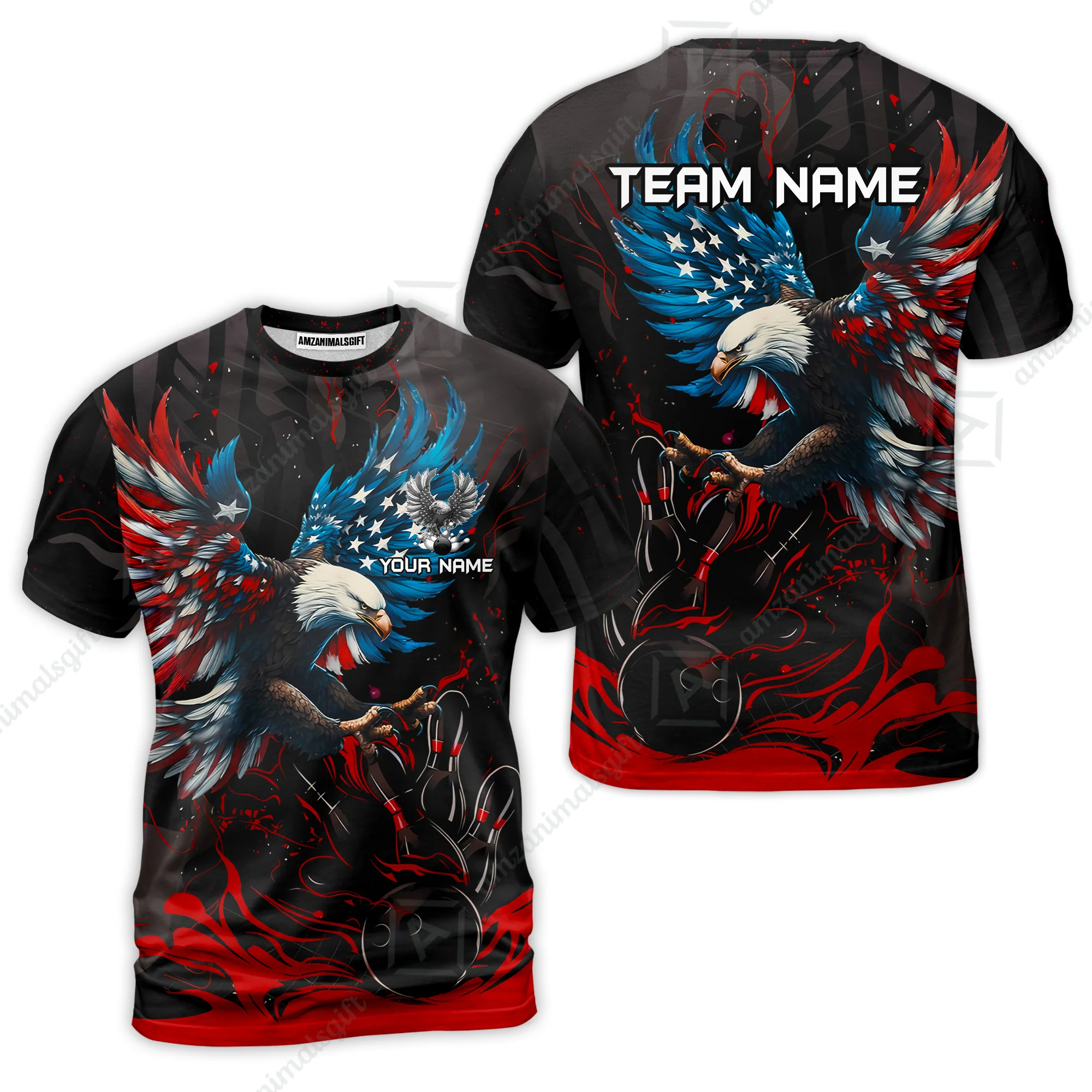 Custom Bowling Team Jerseys, Bowling uniforms Quarter-Zip Polo, Bowling Ball & Pins Almighty American Eagle Customized Name And Team Name - Image 23