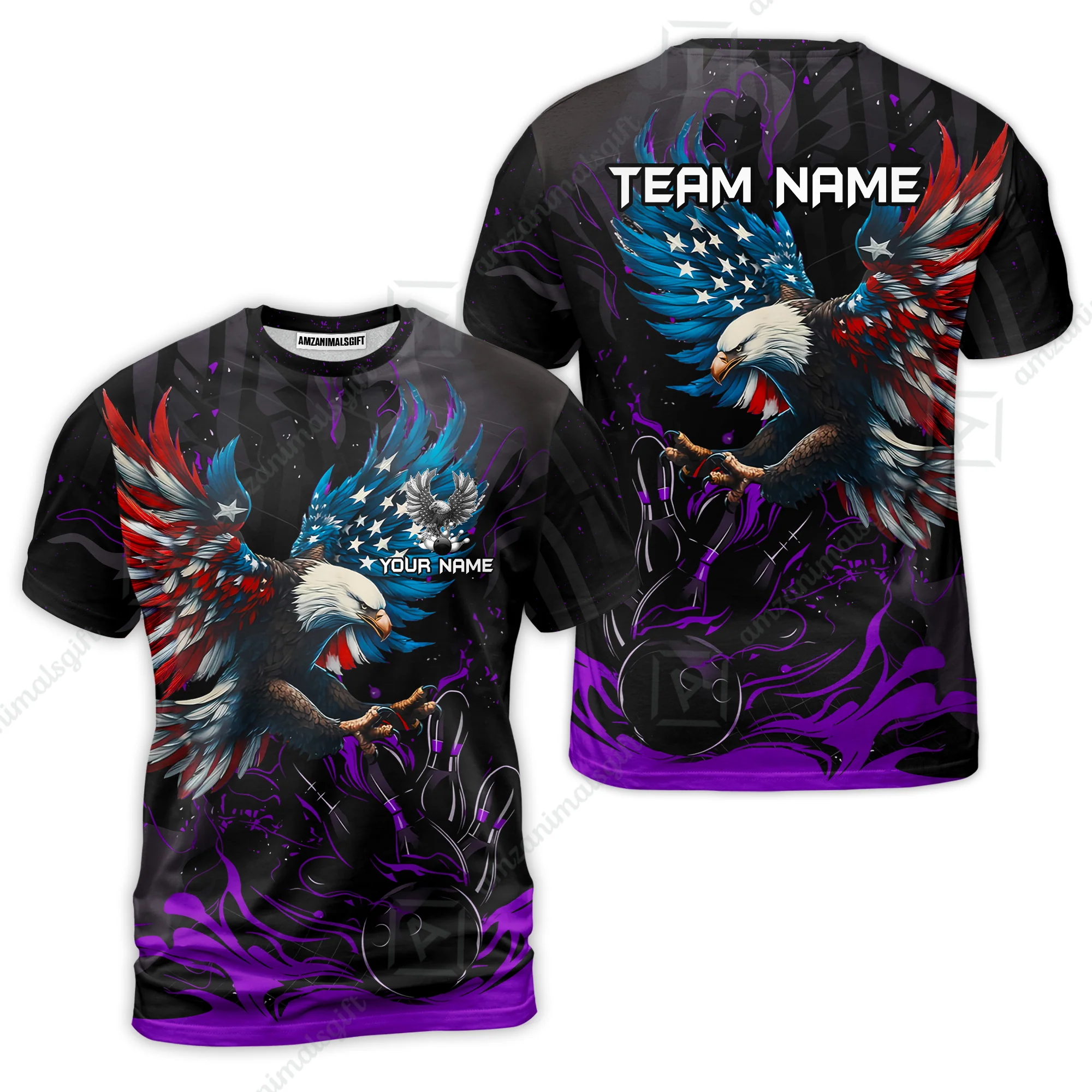 Custom Bowling Team Jerseys, Bowling uniforms Quarter-Zip Polo, Bowling Ball & Pins Almighty American Eagle Customized Name And Team Name - Image 24