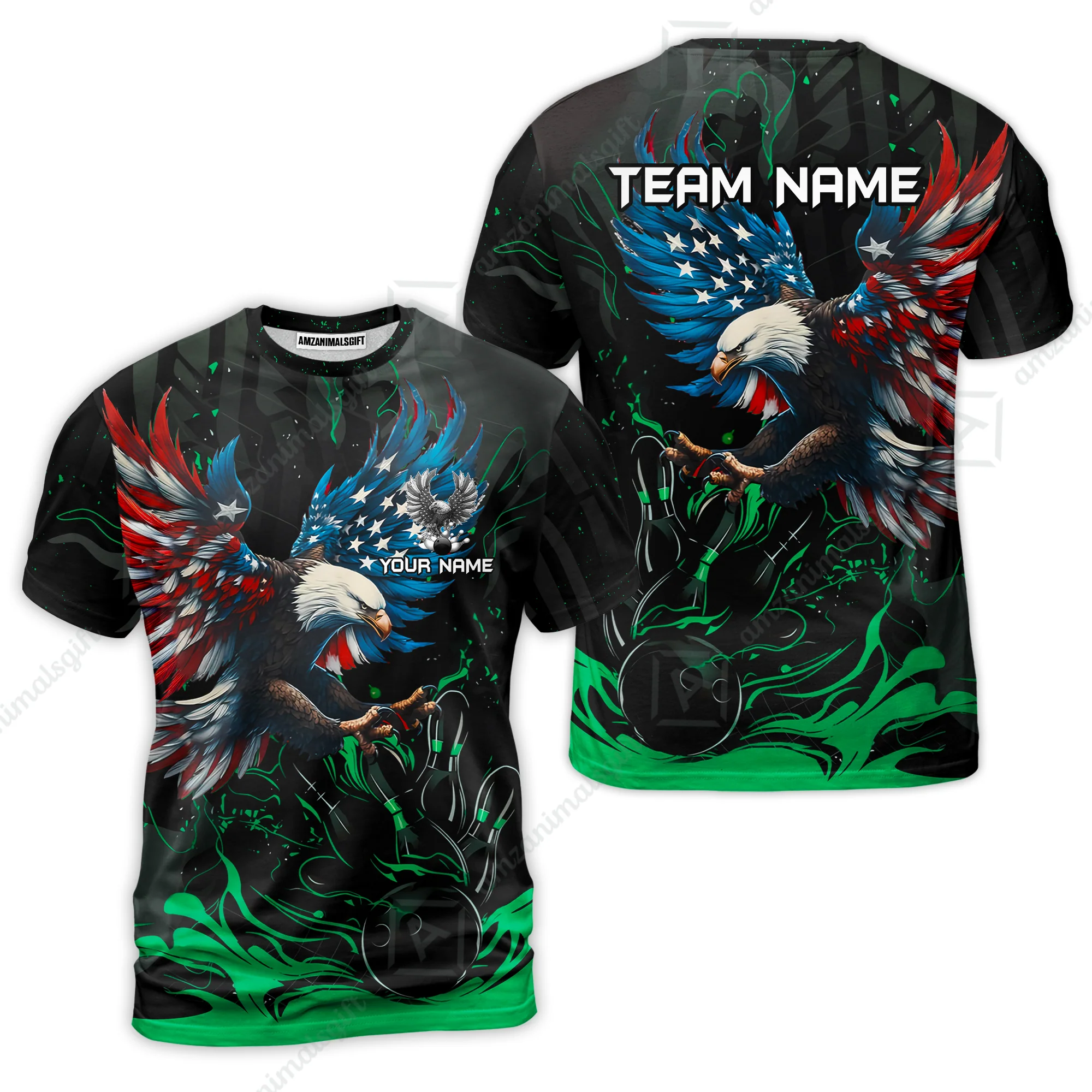 Custom Bowling Team Jerseys, Bowling uniforms Quarter-Zip Polo, Bowling Ball & Pins Almighty American Eagle Customized Name And Team Name - Image 25