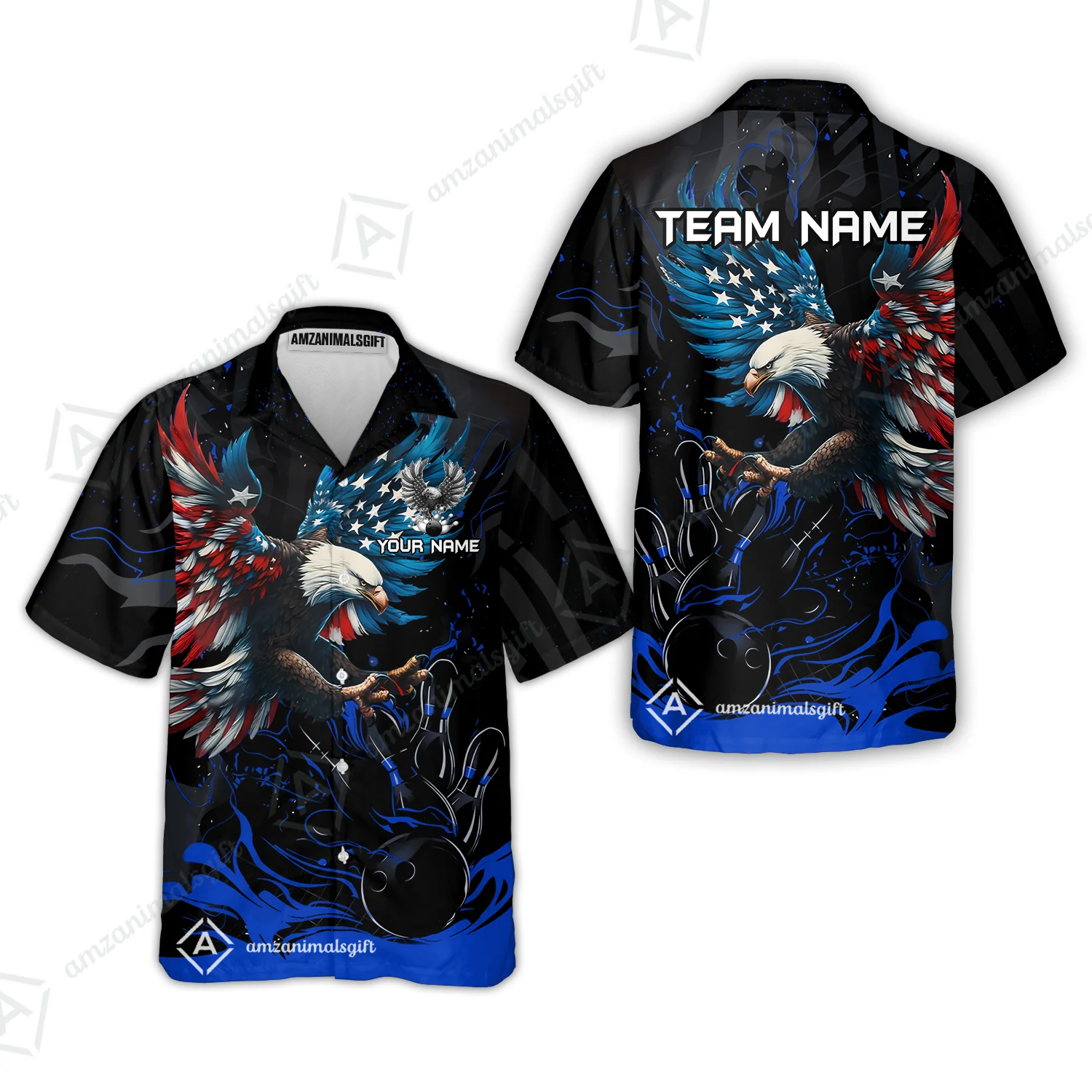 Custom Bowling Team Jerseys, Bowling uniforms Quarter-Zip Polo, Bowling Ball & Pins Almighty American Eagle Customized Name And Team Name - Image 26