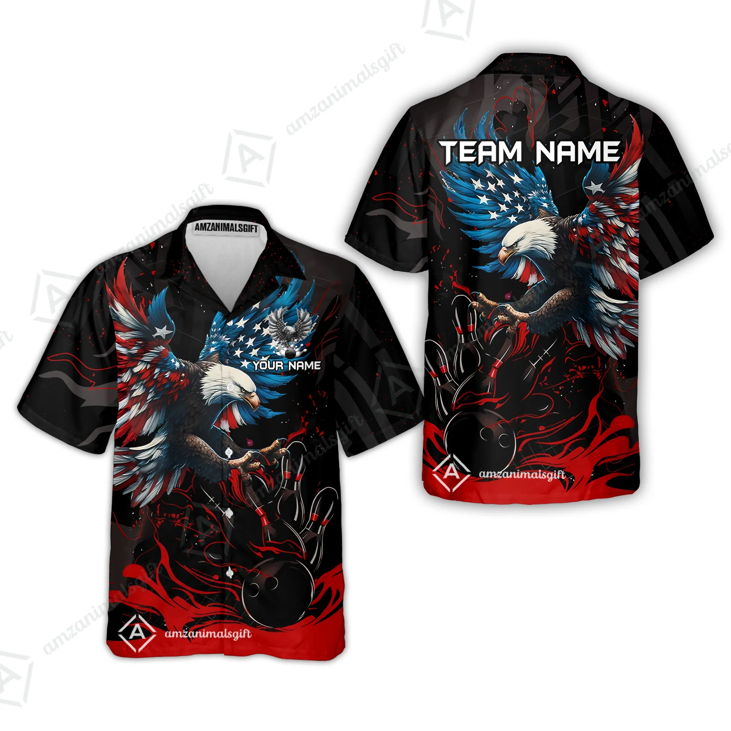 Custom Bowling Team Jerseys, Bowling uniforms Quarter-Zip Polo, Bowling Ball & Pins Almighty American Eagle Customized Name And Team Name - Image 27