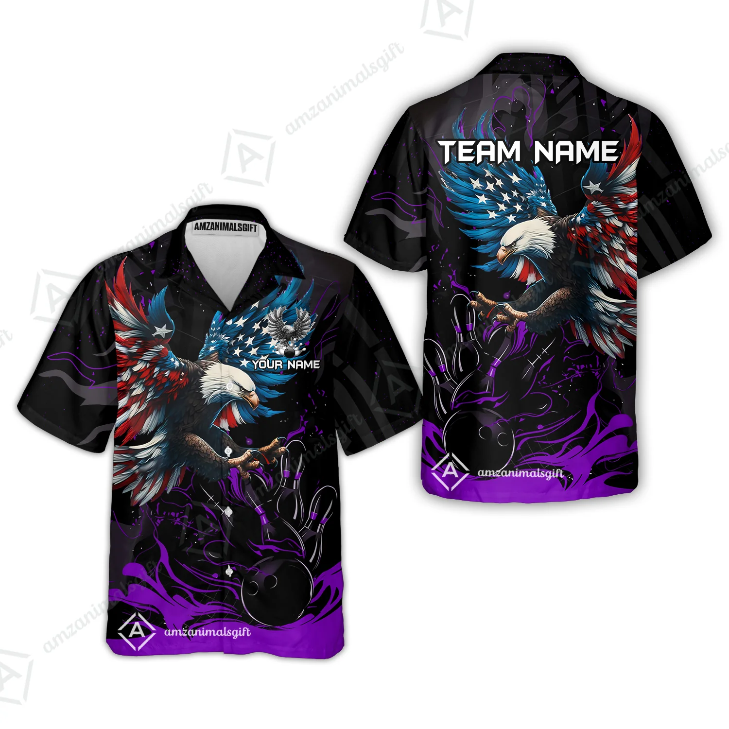 Custom Bowling Team Jerseys, Bowling uniforms Quarter-Zip Polo, Bowling Ball & Pins Almighty American Eagle Customized Name And Team Name - Image 28
