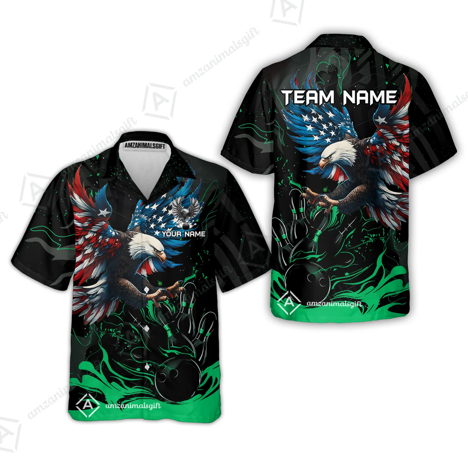 Custom Bowling Team Jerseys, Bowling uniforms Quarter-Zip Polo, Bowling Ball & Pins Almighty American Eagle Customized Name And Team Name - Image 29