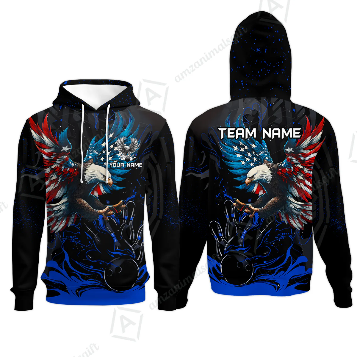 Custom Bowling Team Jerseys, Bowling uniforms Quarter-Zip Polo, Bowling Ball & Pins Almighty American Eagle Customized Name And Team Name - Image 42