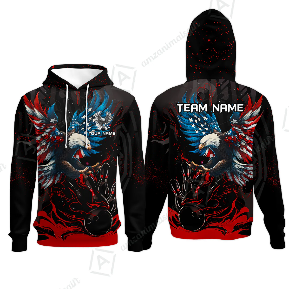 Custom Bowling Team Jerseys, Bowling uniforms Quarter-Zip Polo, Bowling Ball & Pins Almighty American Eagle Customized Name And Team Name - Image 43