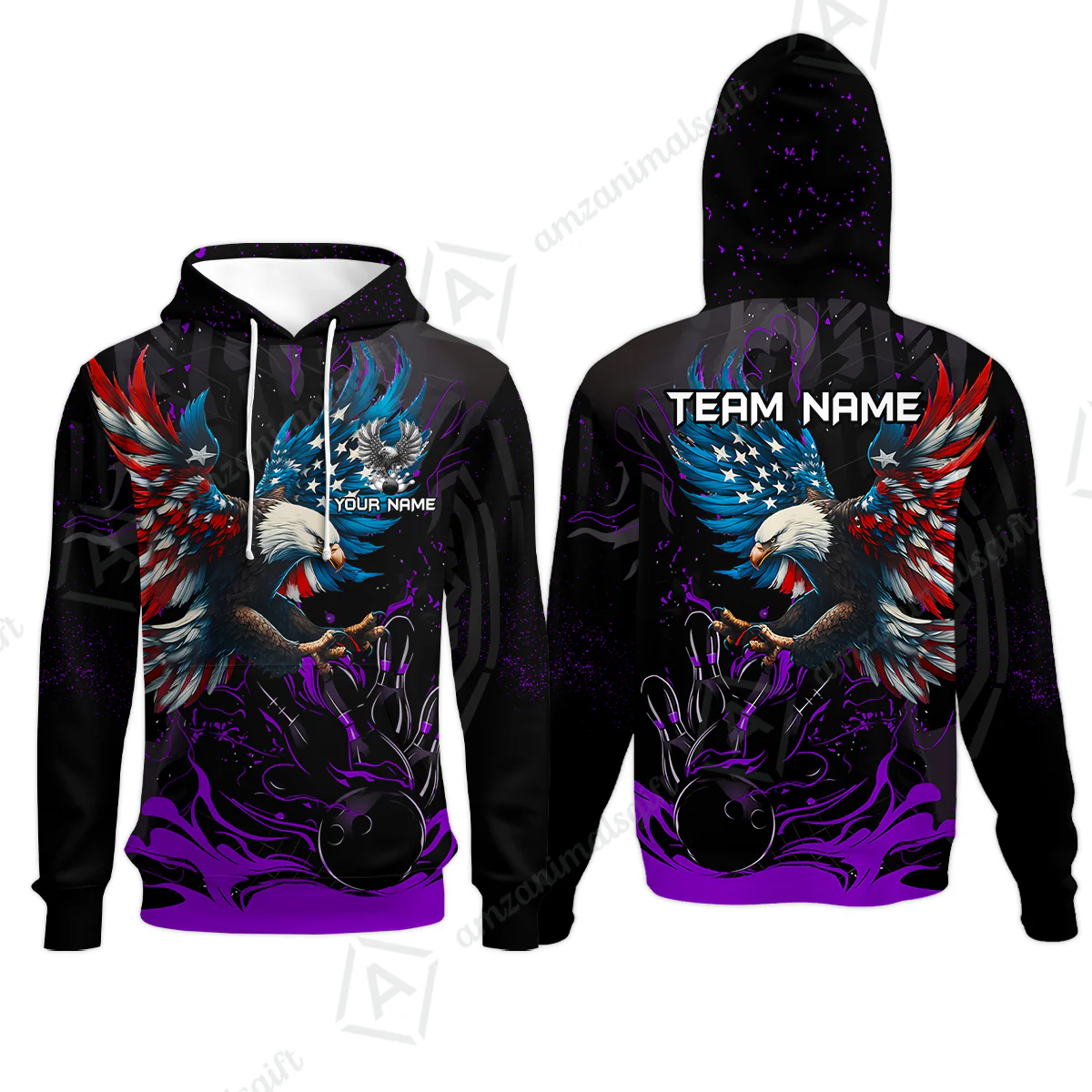 Custom Bowling Team Jerseys, Bowling uniforms Quarter-Zip Polo, Bowling Ball & Pins Almighty American Eagle Customized Name And Team Name - Image 44