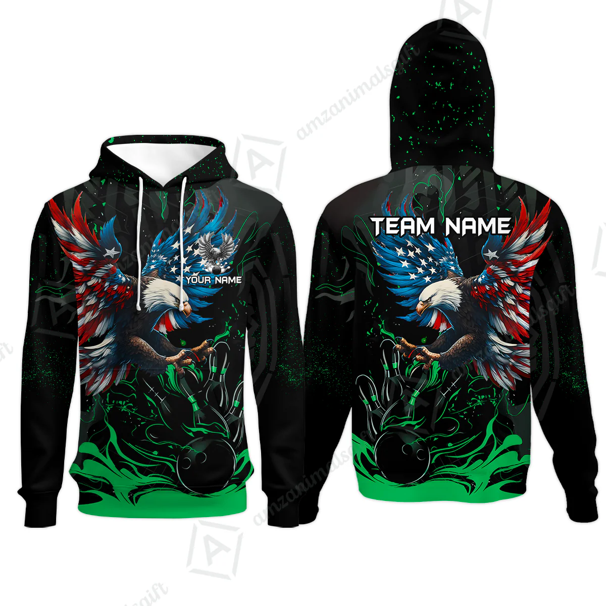 Custom Bowling Team Jerseys, Bowling uniforms Quarter-Zip Polo, Bowling Ball & Pins Almighty American Eagle Customized Name And Team Name - Image 45