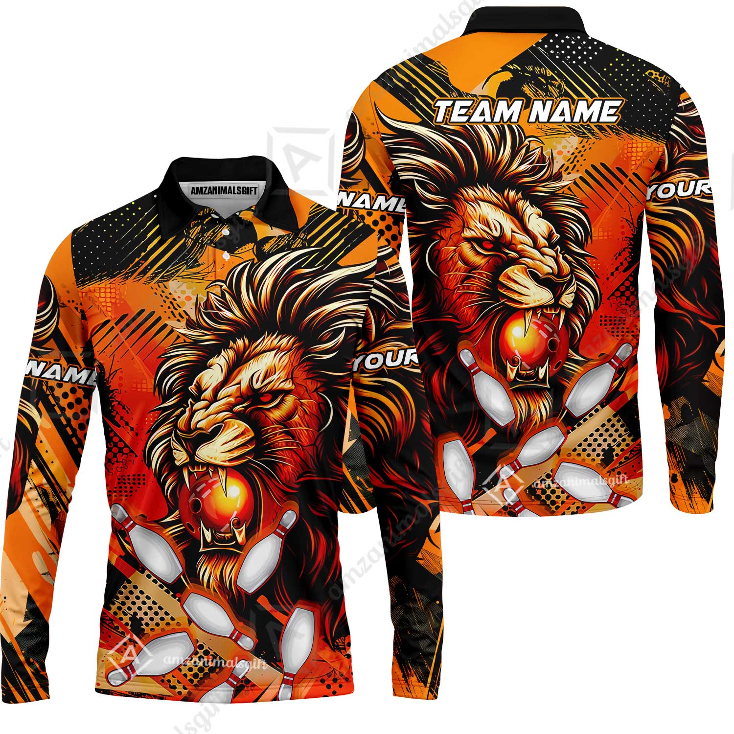 Custom Bowling Team Jerseys Shirts, Bowling uniforms Ball & Pins Lion Pattern Personalized Name And Team Name - Image 13