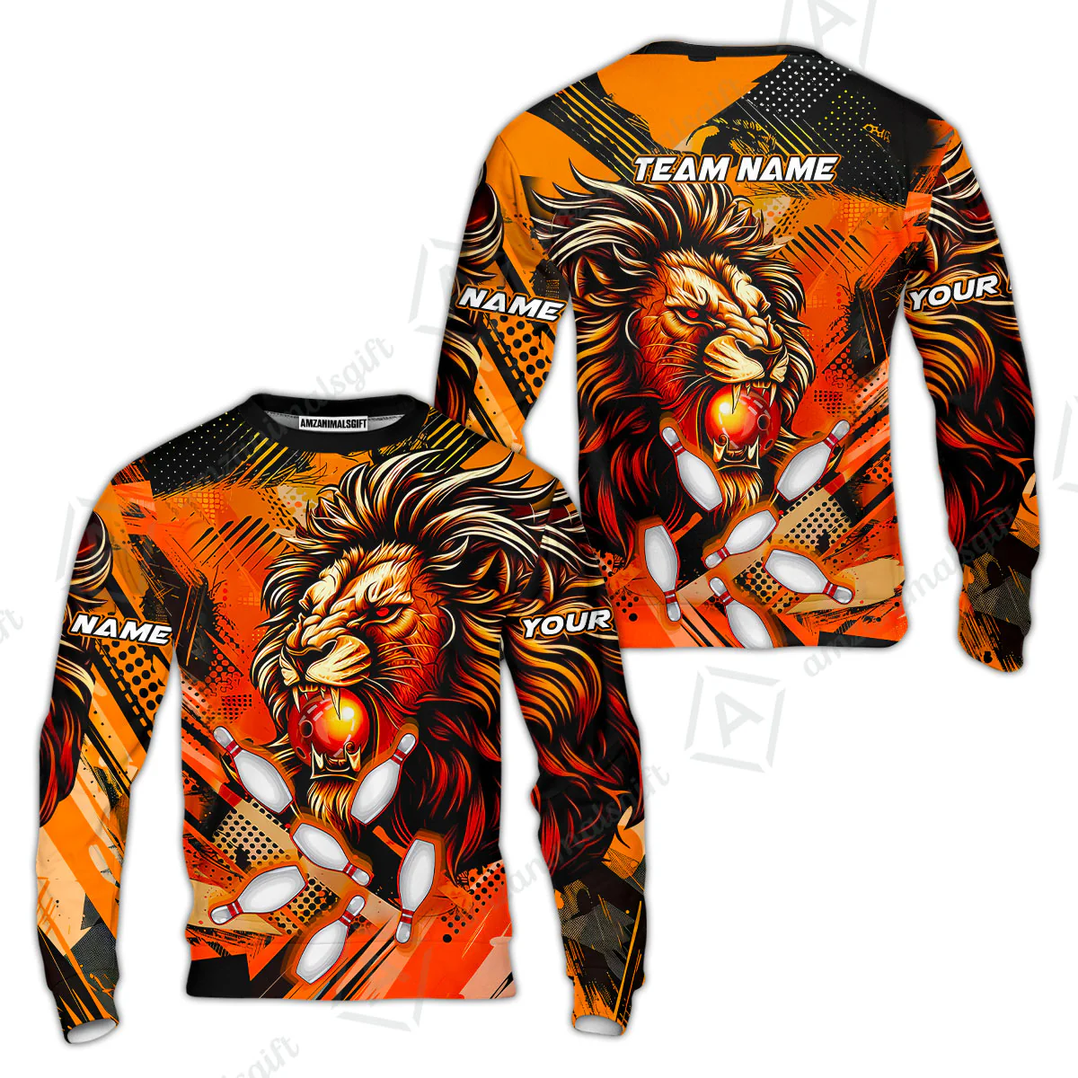 Custom Bowling Team Jerseys Shirts, Bowling uniforms Ball & Pins Lion Pattern Personalized Name And Team Name - Image 15