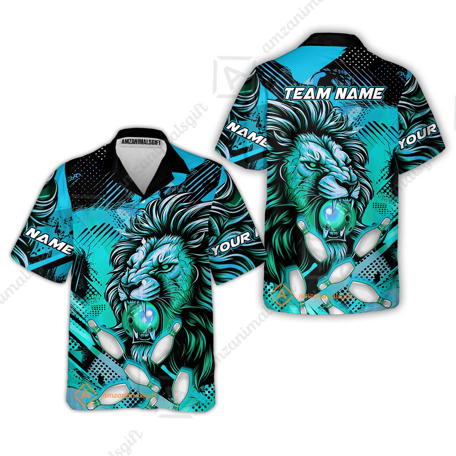 Custom Bowling Team Jerseys Shirts, Bowling uniforms Ball & Pins Lion Pattern Personalized Name And Team Name - Image 41