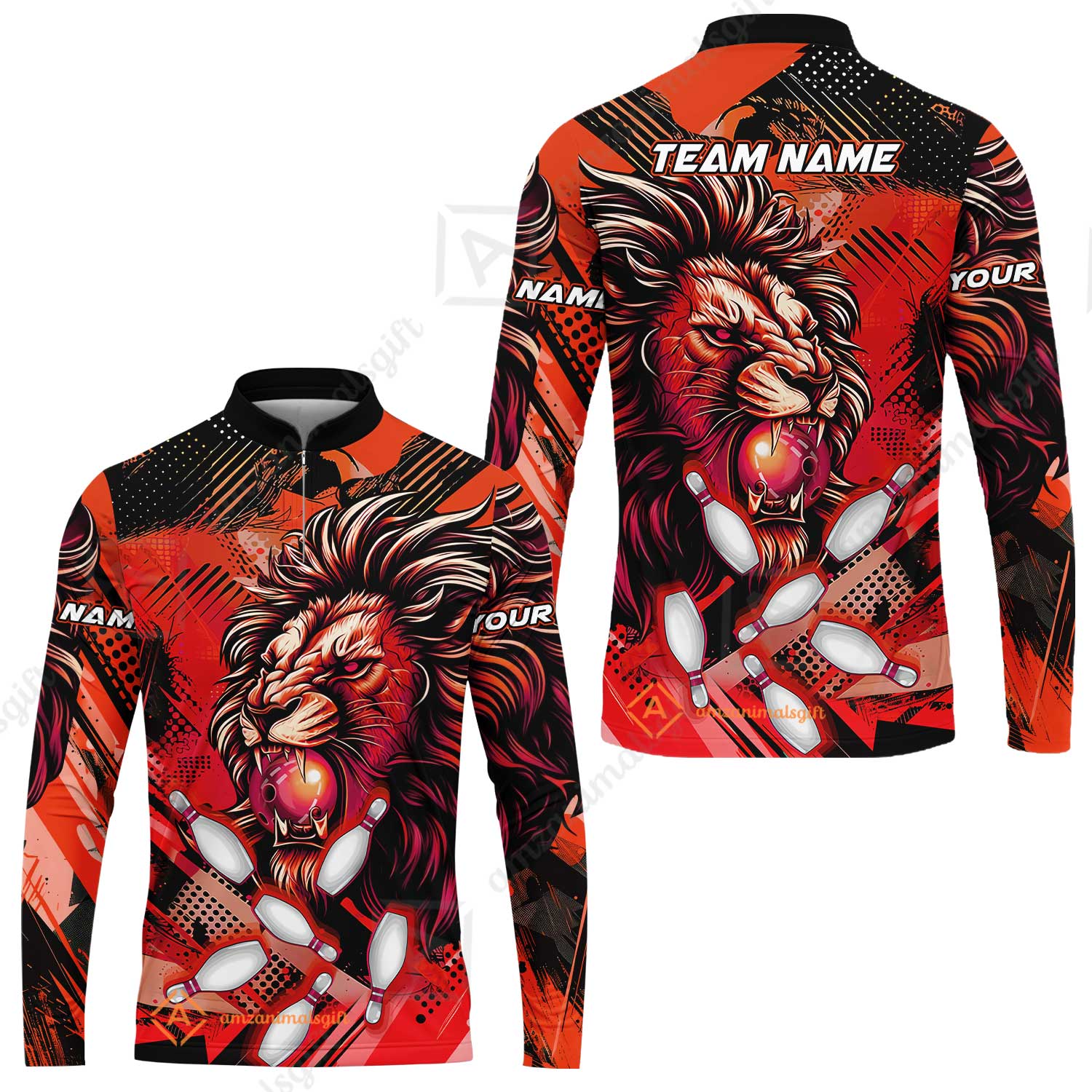 Custom Bowling Team Jerseys Shirts, Bowling uniforms Ball & Pins Lion Pattern Personalized Name And Team Name - Image 51