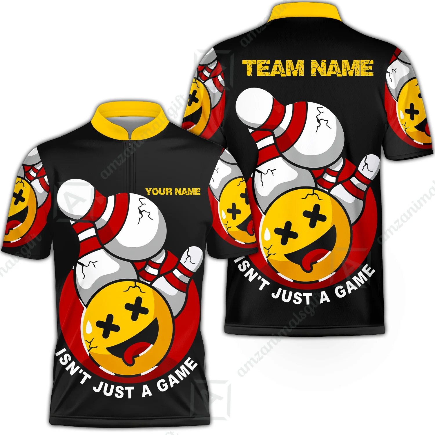 Custom Bowling Team Jerseys Shirts, Bowling uniforms Black Summer Smiley Personalized Name And Team Name - Image 6