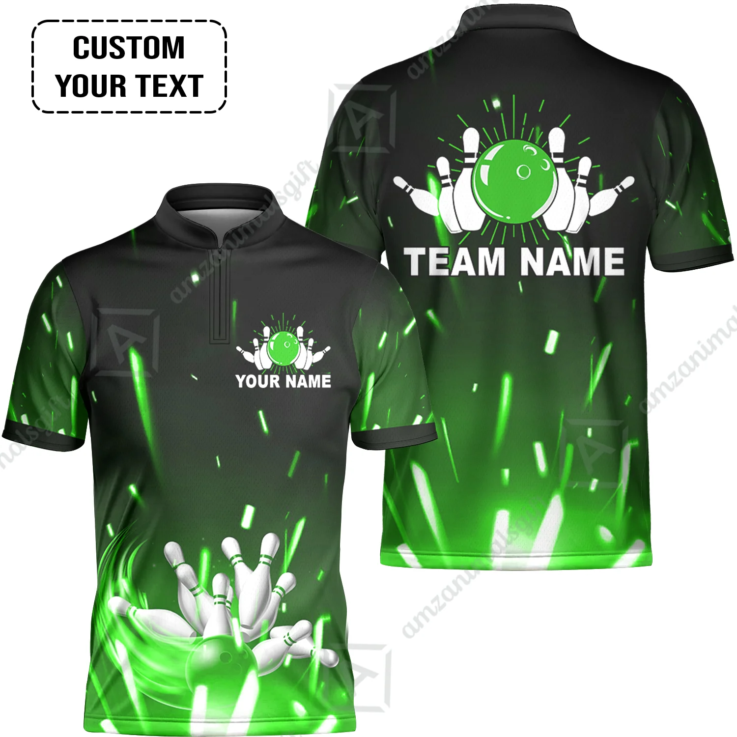 Custom Bowling Team Jerseys Polo Shirts, Bowling uniforms Flame Bowling Ball And Pins Short Sleeve Polo For Men Women Bowlers - Image 10