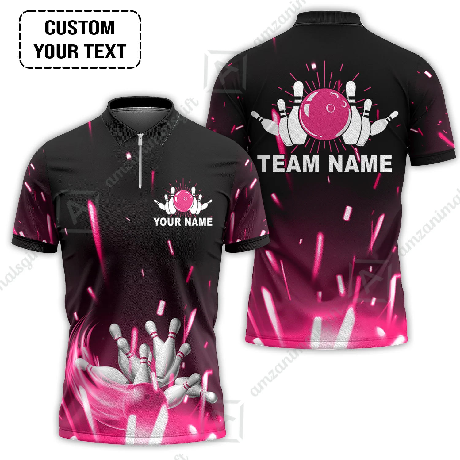 Custom Bowling Team Jerseys Polo Shirts, Bowling uniforms Flame Bowling Ball And Pins Short Sleeve Polo For Men Women Bowlers - Image 16