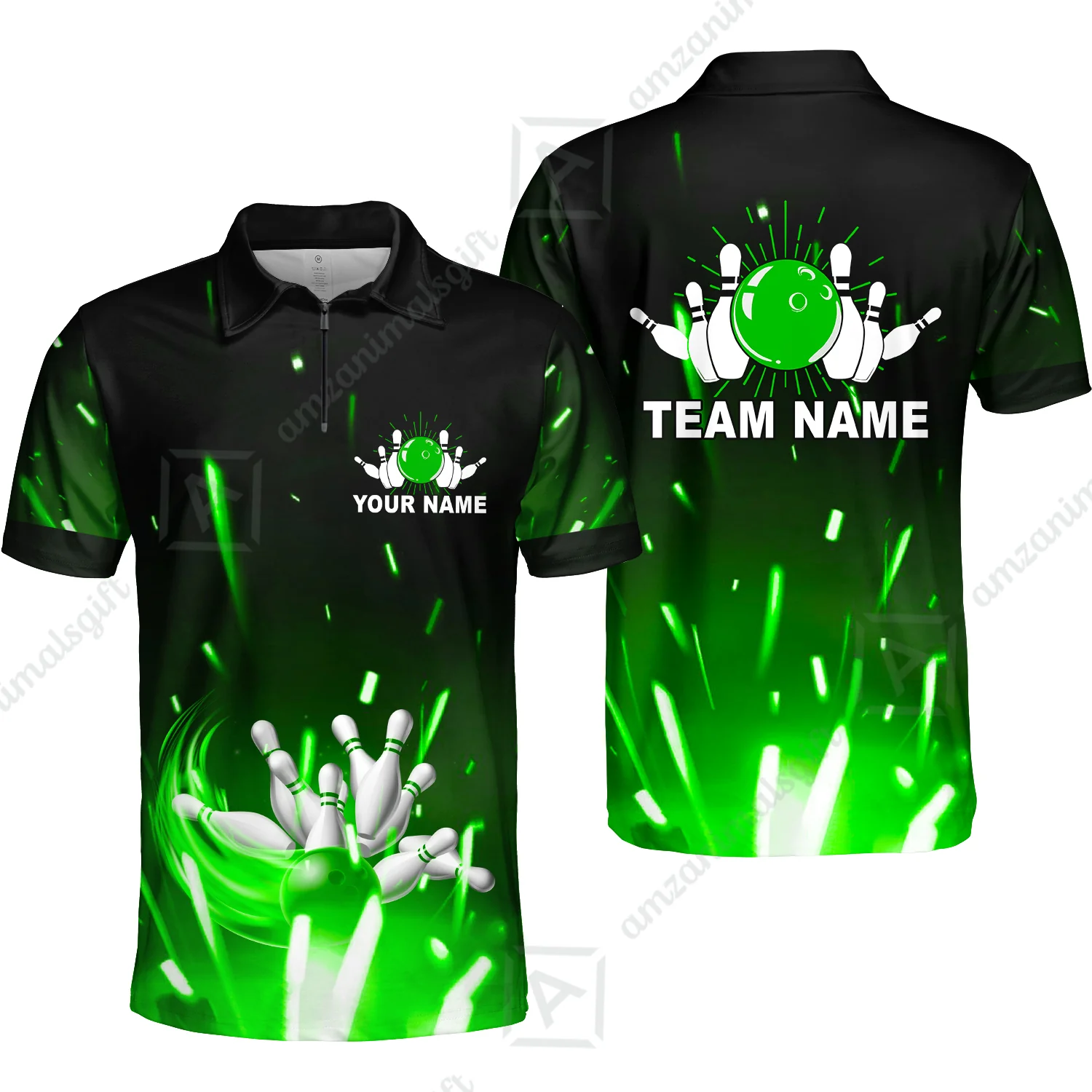 Custom Bowling Team Jerseys Polo Shirts, Bowling uniforms Flame Bowling Ball And Pins Short Sleeve Polo For Men Women Bowlers - Image 28