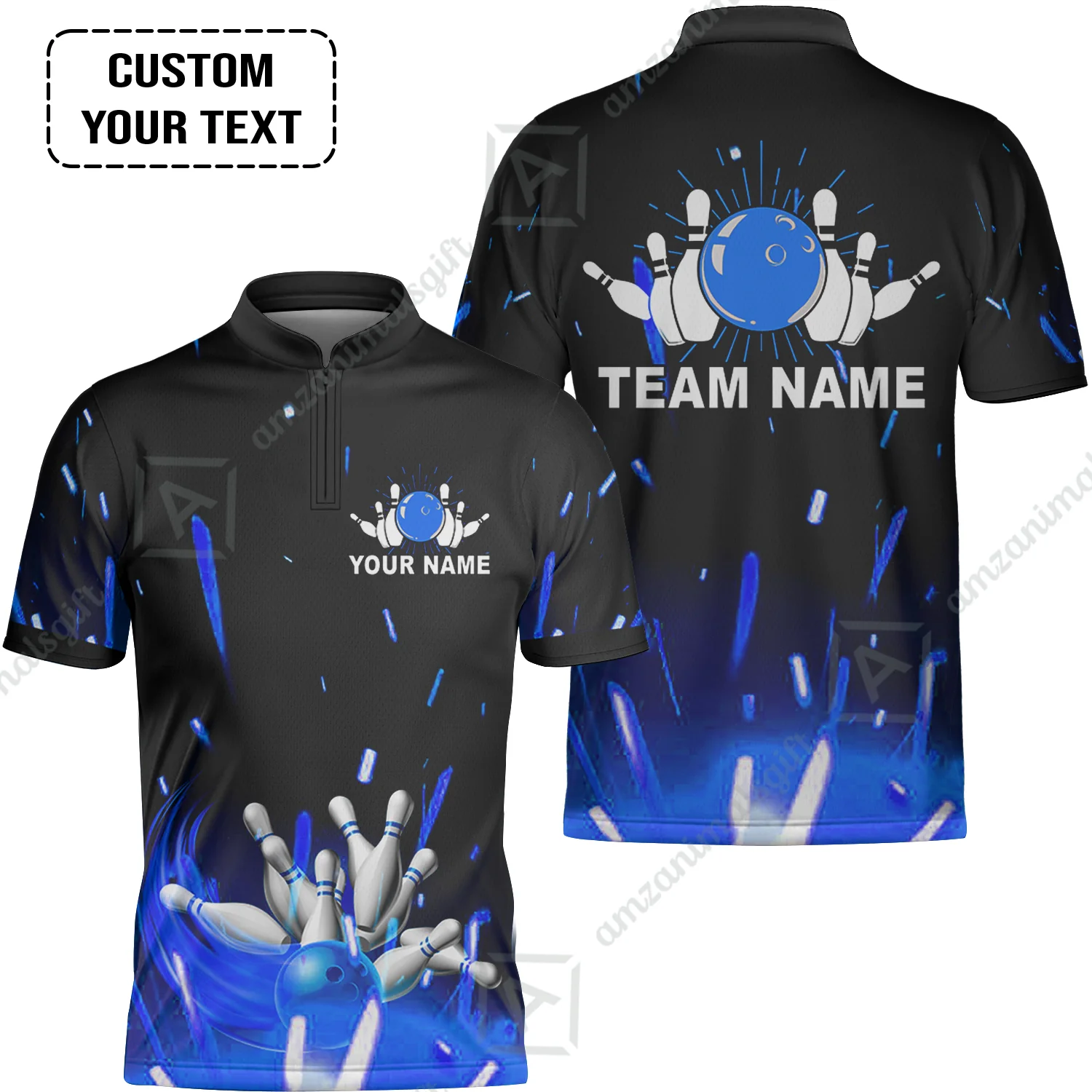Custom Bowling Team Jerseys Polo Shirts, Bowling uniforms Flame Bowling Ball And Pins Short Sleeve Polo For Men Women Bowlers - Image 6