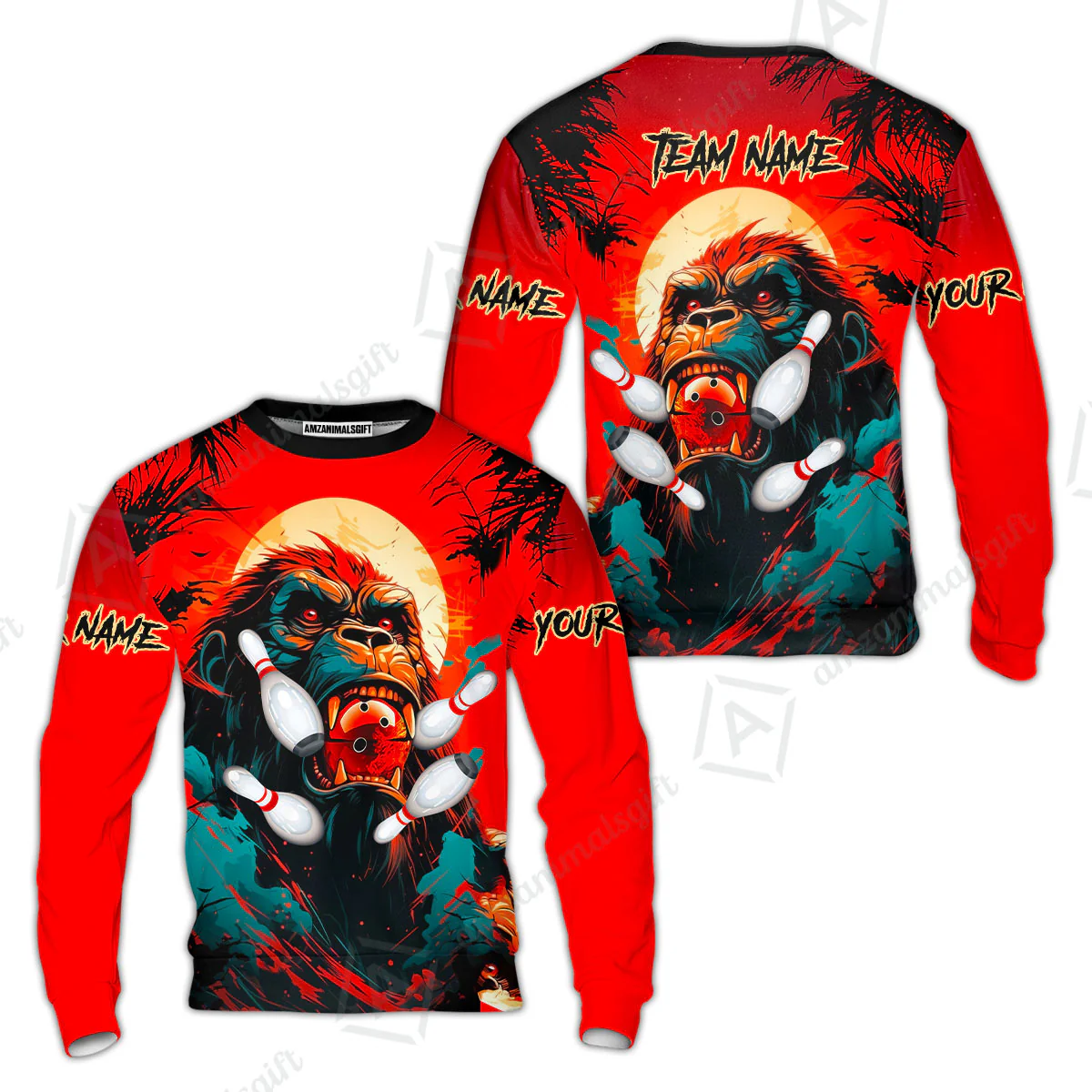 Custom Bowling Team Jerseys Polo Shirts, Bowling uniforms Godzilla KingKong Pattern Personalized Name And Team Name - Image 11