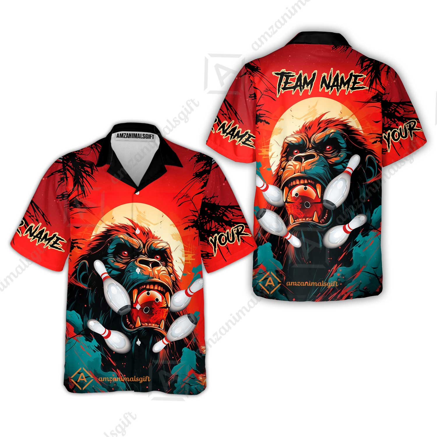 Custom Bowling Team Jerseys Polo Shirts, Bowling uniforms Godzilla KingKong Pattern Personalized Name And Team Name - Image 7