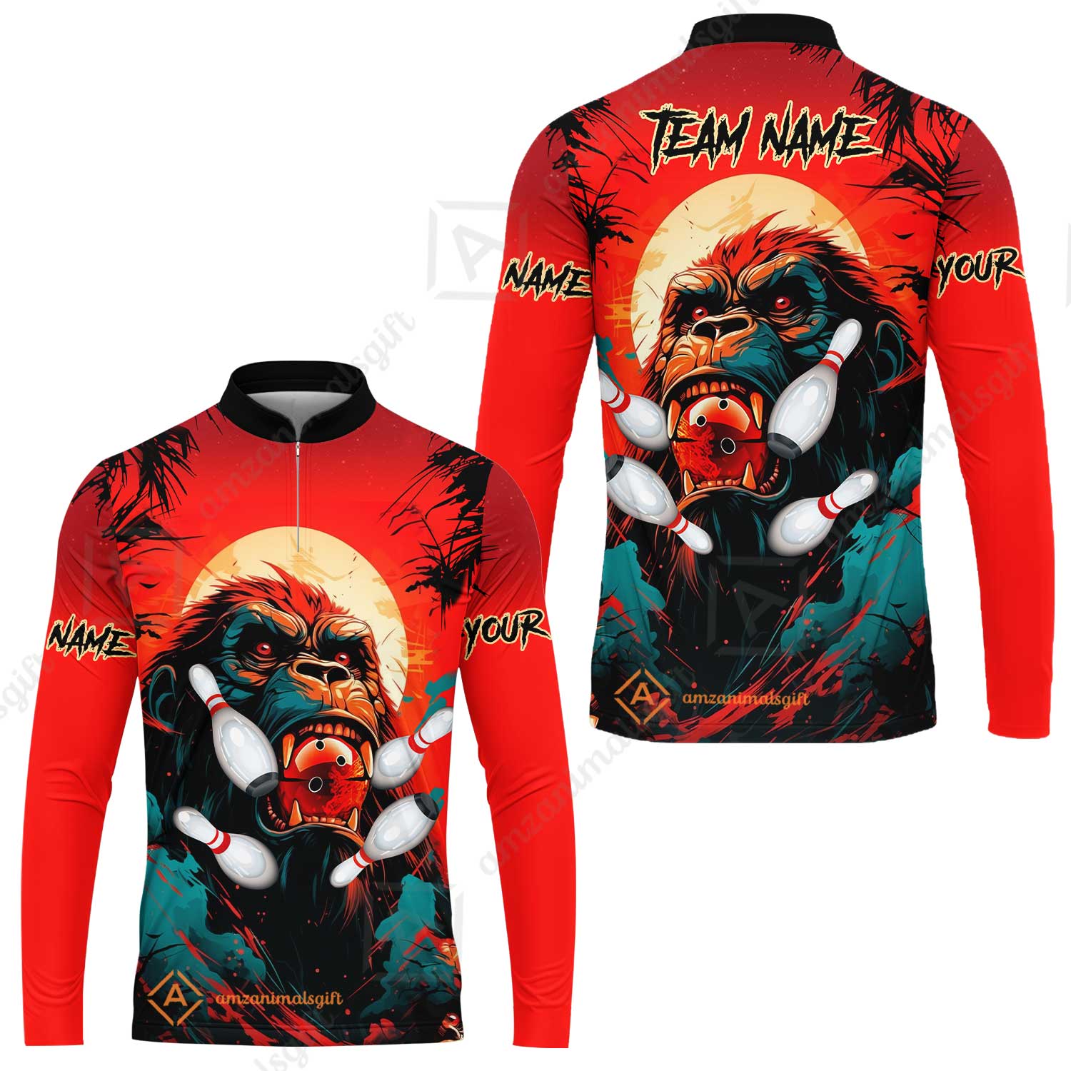 Custom Bowling Team Jerseys Polo Shirts, Bowling uniforms Godzilla KingKong Pattern Personalized Name And Team Name - Image 8