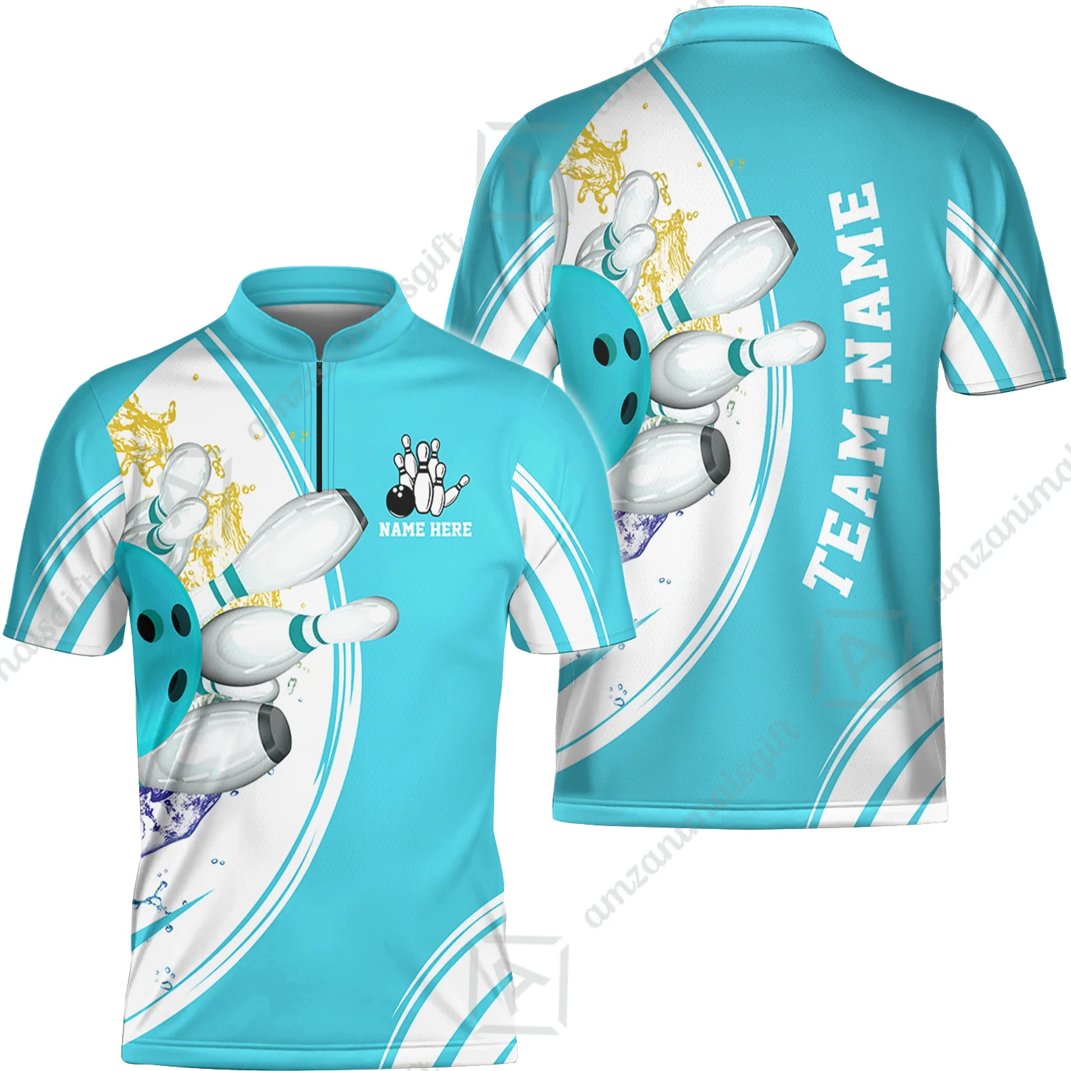 Custom Bowling Team Jerseys, Custom Cyan Red Blue Bowling Uniforms Jerseys, Personalized Name And Team Name