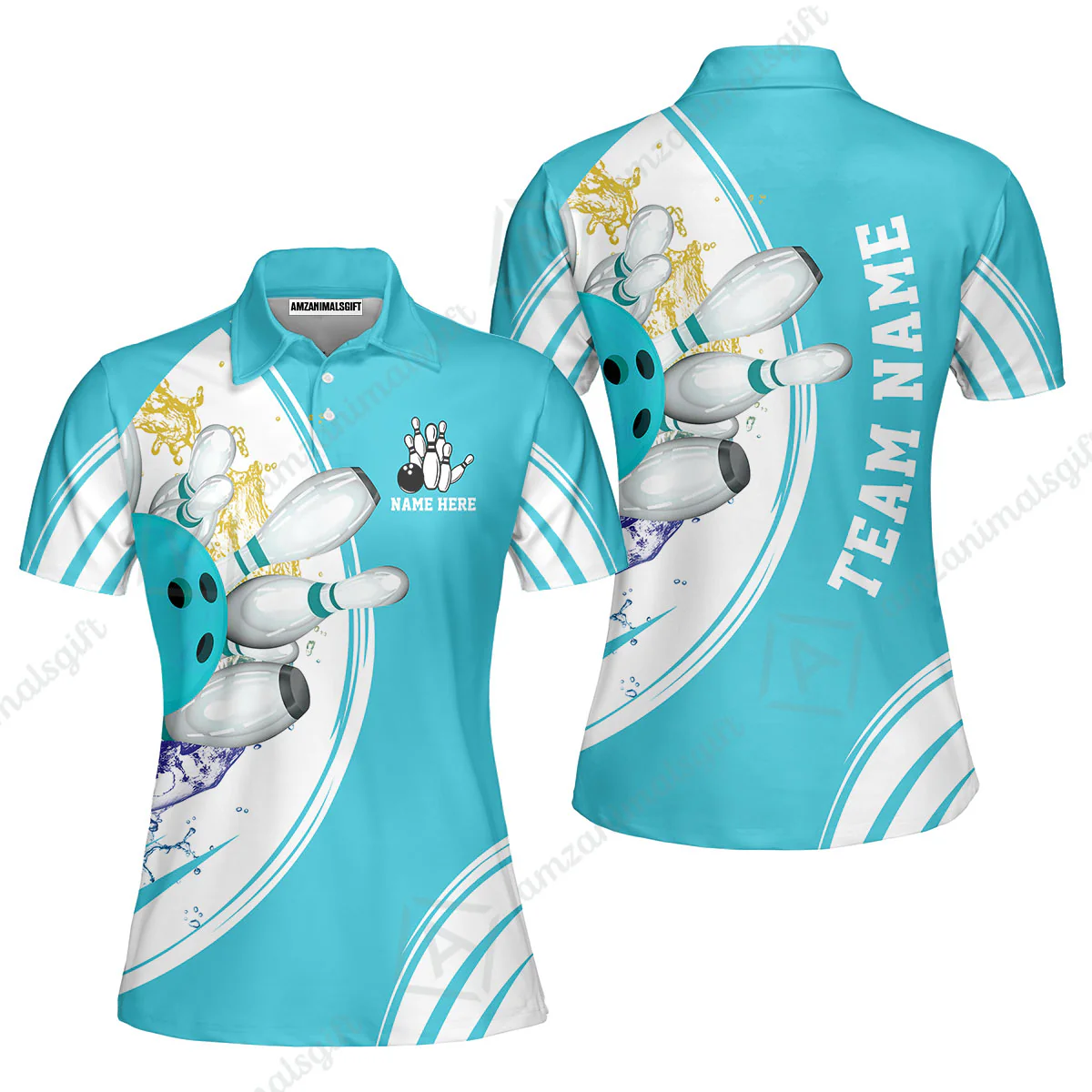 Custom Bowling Team Jerseys, Custom Cyan Red Blue Bowling Uniforms Jerseys, Personalized Name And Team Name - Image 3