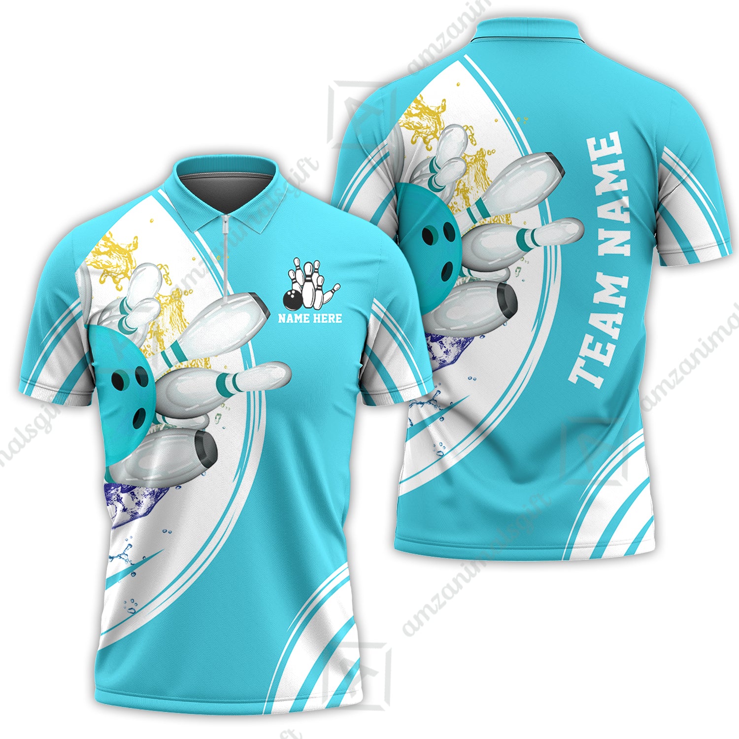 Custom Bowling Team Jerseys, Custom Cyan Red Blue Bowling Uniforms Jerseys, Personalized Name And Team Name - Image 4