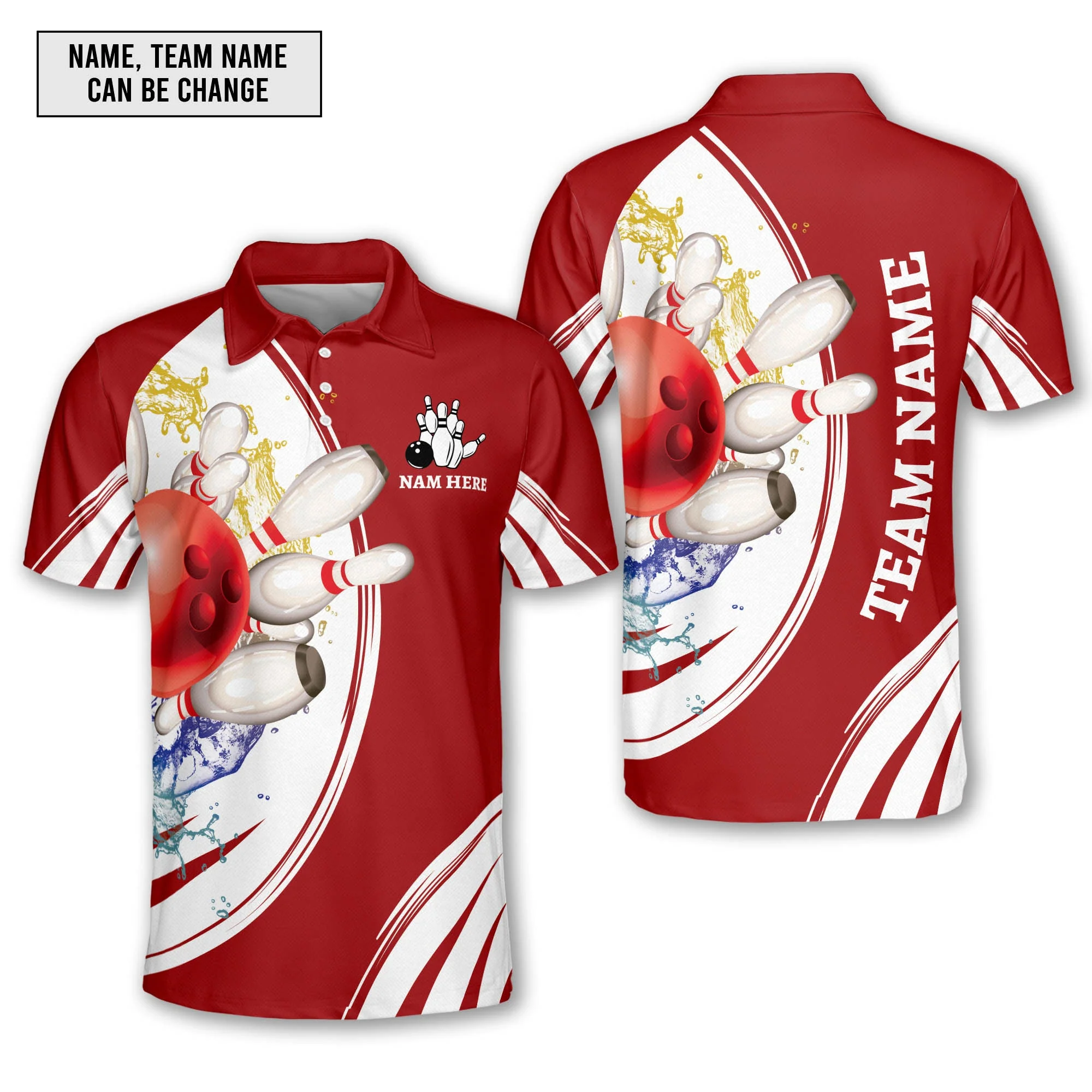 Custom Bowling Team Jerseys, Custom Cyan Red Blue Bowling Uniforms Jerseys, Personalized Name And Team Name - Image 5