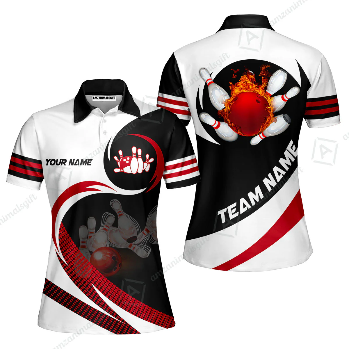 Custom Bowling Team Jersey Shirts, Custom Flame Ball Bowling Uniforms Unisex Polo, Multi Colors Personalized Name And Team Name - Image 11