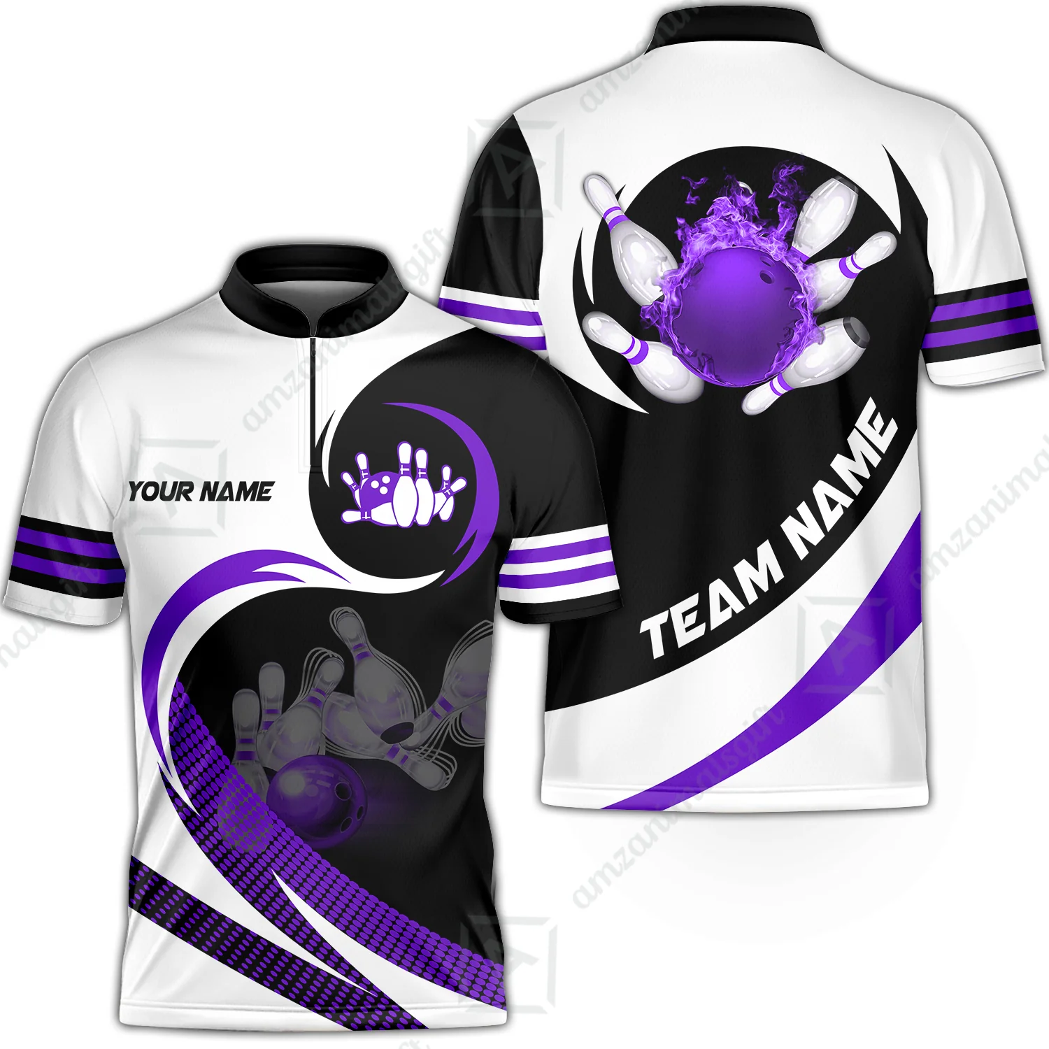 Custom Bowling Team Jersey Shirts, Custom Flame Ball Bowling Uniforms Unisex Polo, Multi Colors Personalized Name And Team Name - Image 3