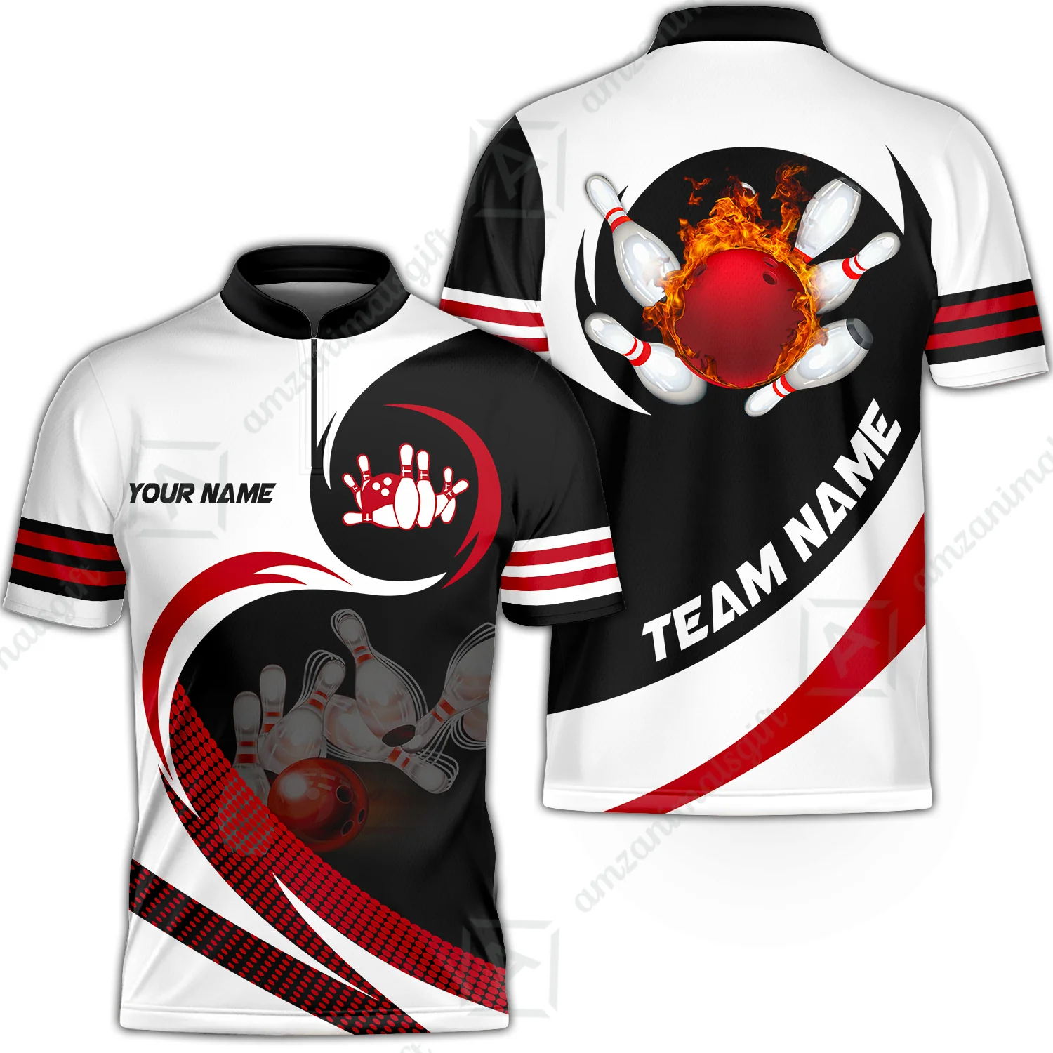 Custom Bowling Team Jersey Shirts, Custom Flame Ball Bowling Uniforms Unisex Polo, Multi Colors Personalized Name And Team Name - Image 4