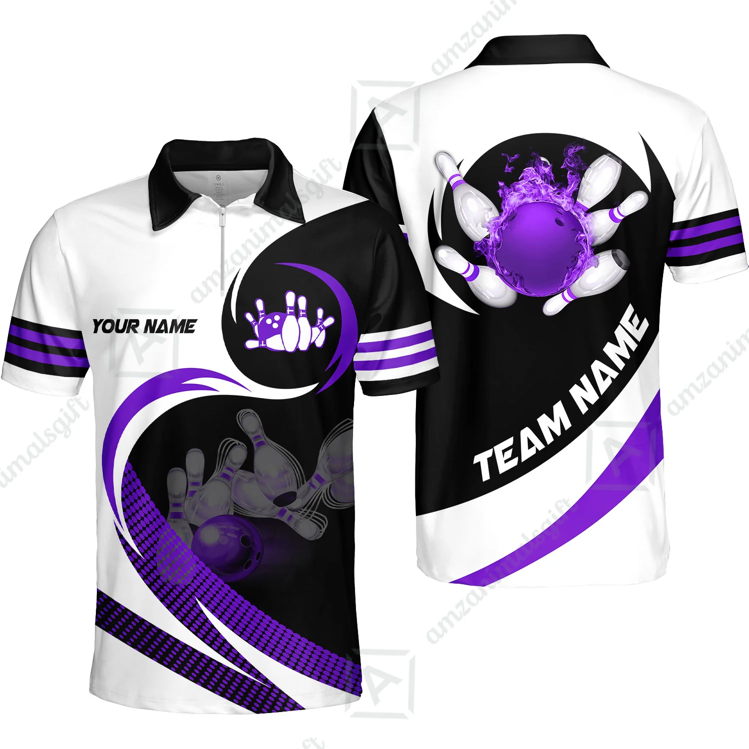 Custom Bowling Team Jersey Shirts, Custom Flame Ball Bowling Uniforms Unisex Polo, Multi Colors Personalized Name And Team Name - Image 6