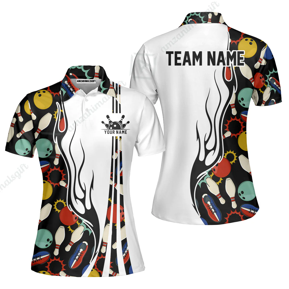 Custom Bowling Team Jerseys Polo Shirts, Custom Multi Color Icon Bowling Uniforms Jerseys, Personalized Name And Team Name - Image 3