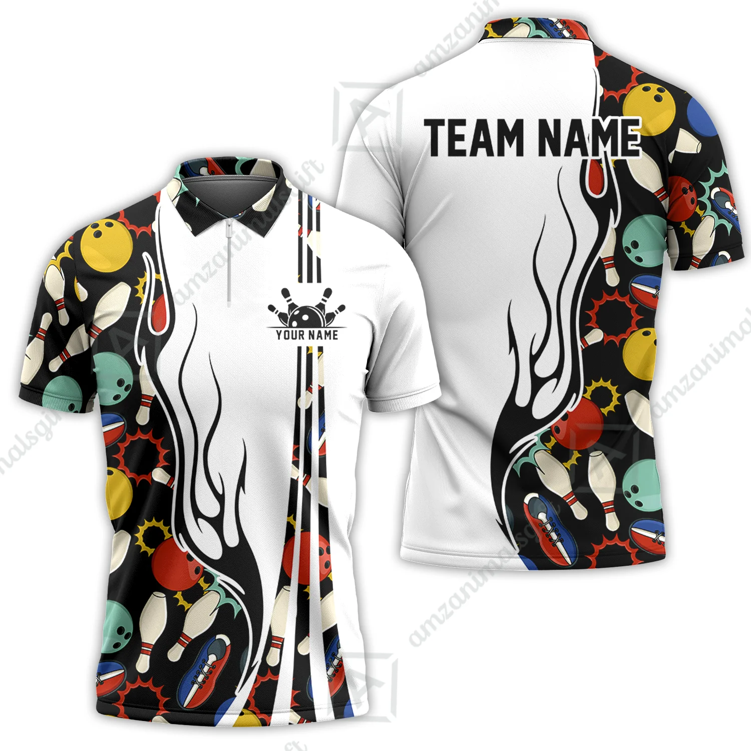Custom Bowling Team Jerseys Polo Shirts, Custom Multi Color Icon Bowling Uniforms Jerseys, Personalized Name And Team Name - Image 4